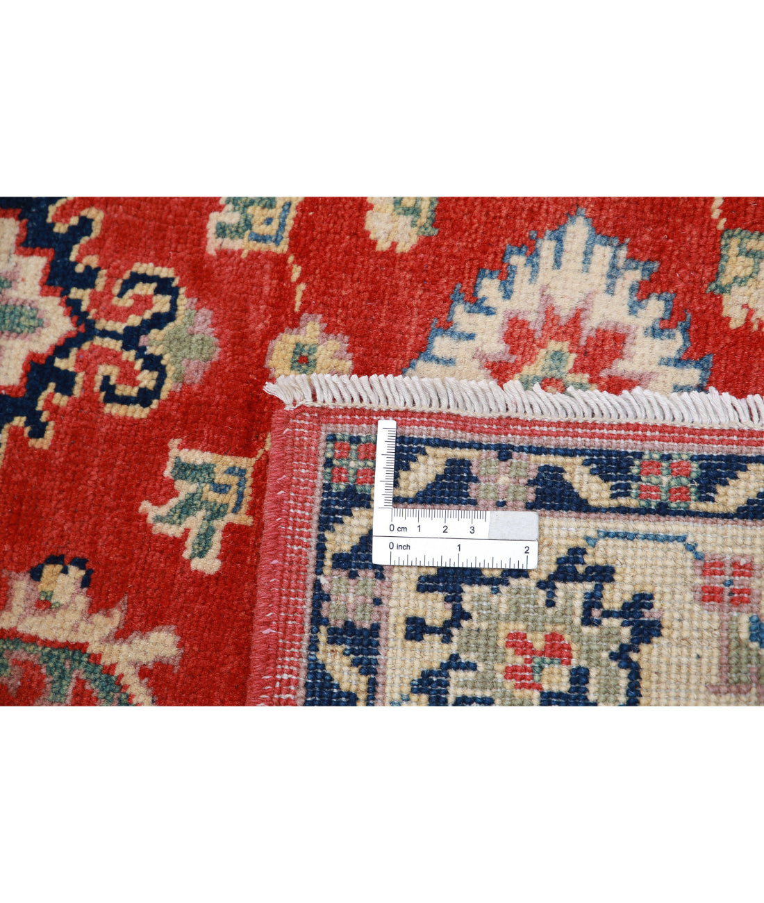 Hand Knotted Tribal Kazak Wool Rug - 3'2'' x 4'7'' 3'2'' x 4'7'' (95 X 138) / Red / Ivory