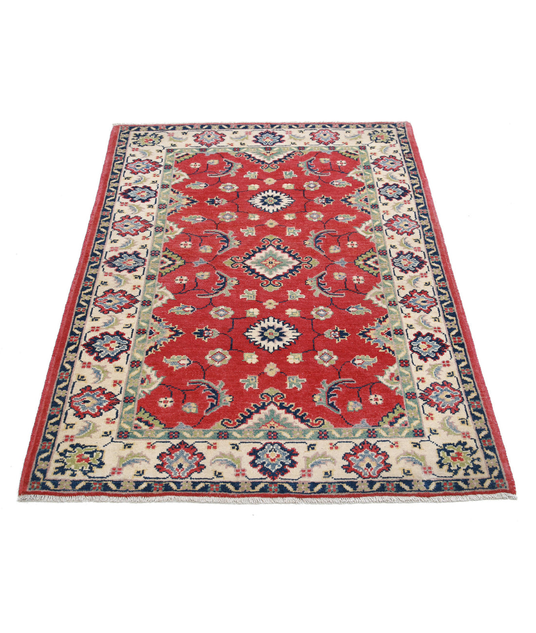 Hand Knotted Tribal Kazak Wool Rug - 3'0'' x 4'8'' 3'0'' x 4'8'' (90 X 140) / Red / Ivory