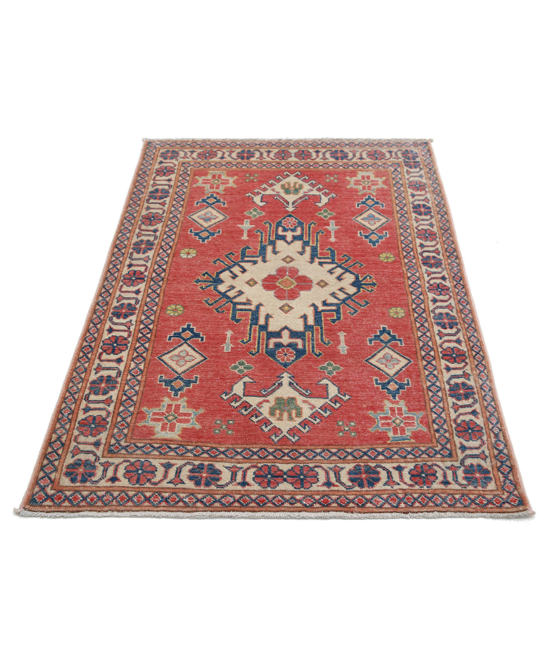 Hand Knotted Tribal Kazak Wool Rug - 3'2'' x 4'8'' 3'2'' x 4'8'' (95 X 140) / Red / Ivory