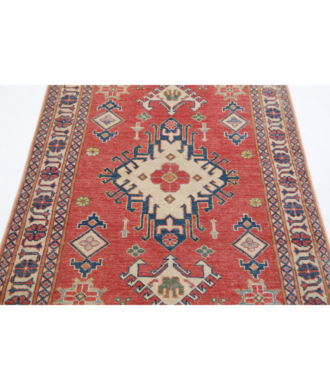 Hand Knotted Tribal Kazak Wool Rug - 3'2'' x 4'8'' 3'2'' x 4'8'' (95 X 140) / Red / Ivory