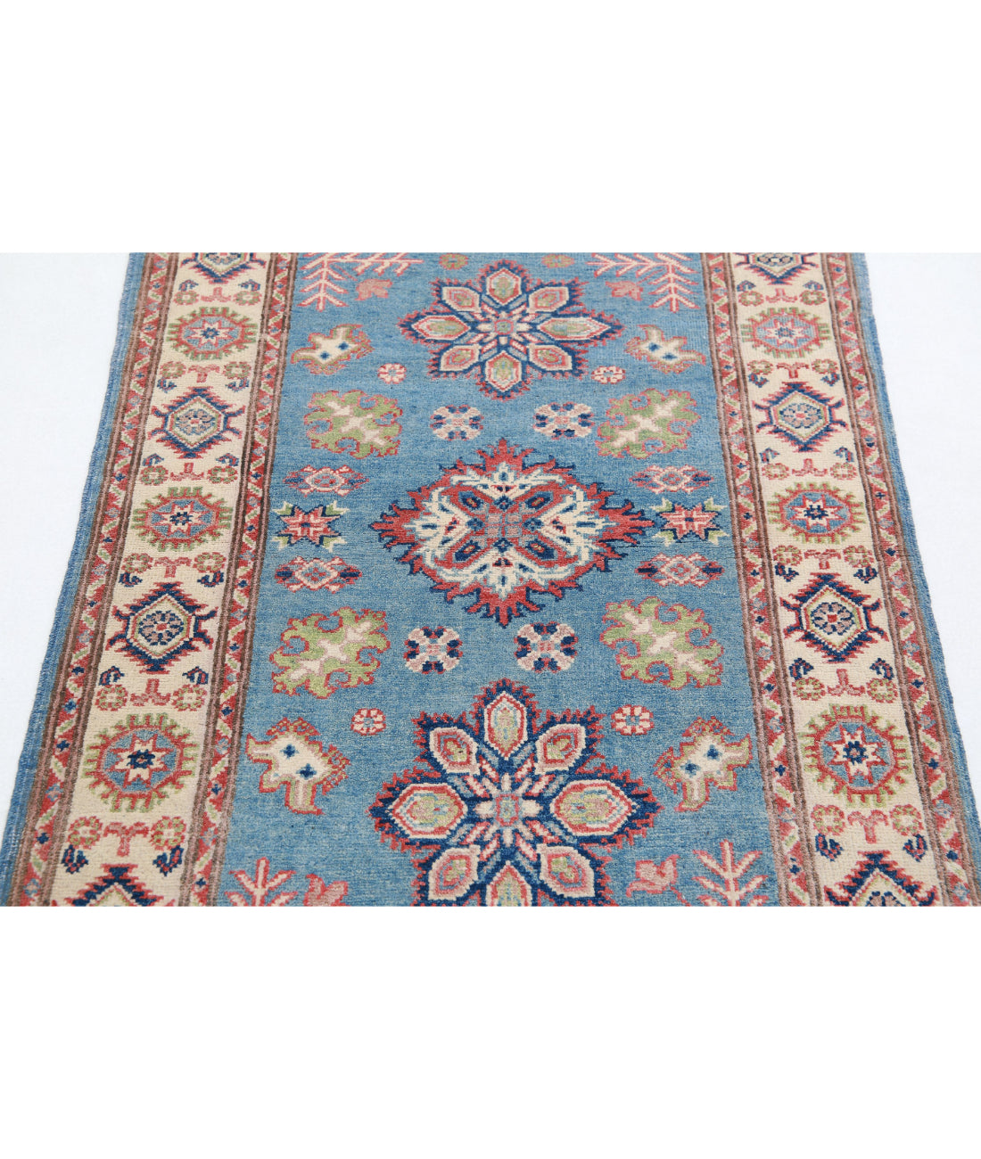 Hand Knotted Tribal Kazak Wool Rug - 2'11'' x 4'8'' 2'11'' x 4'8'' (88 X 140) / Blue / Ivory