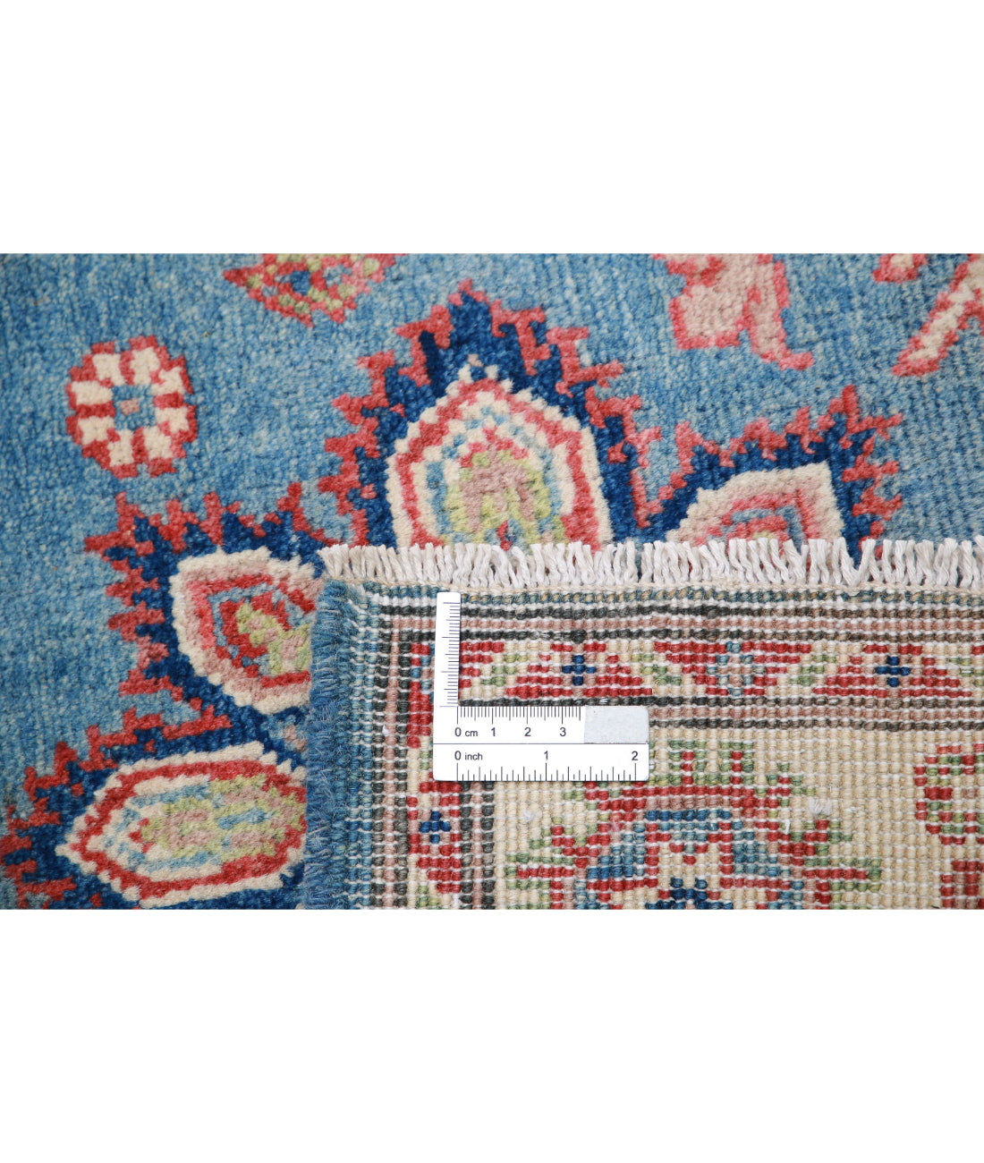 Hand Knotted Tribal Kazak Wool Rug - 2'11'' x 4'8'' 2'11'' x 4'8'' (88 X 140) / Blue / Ivory