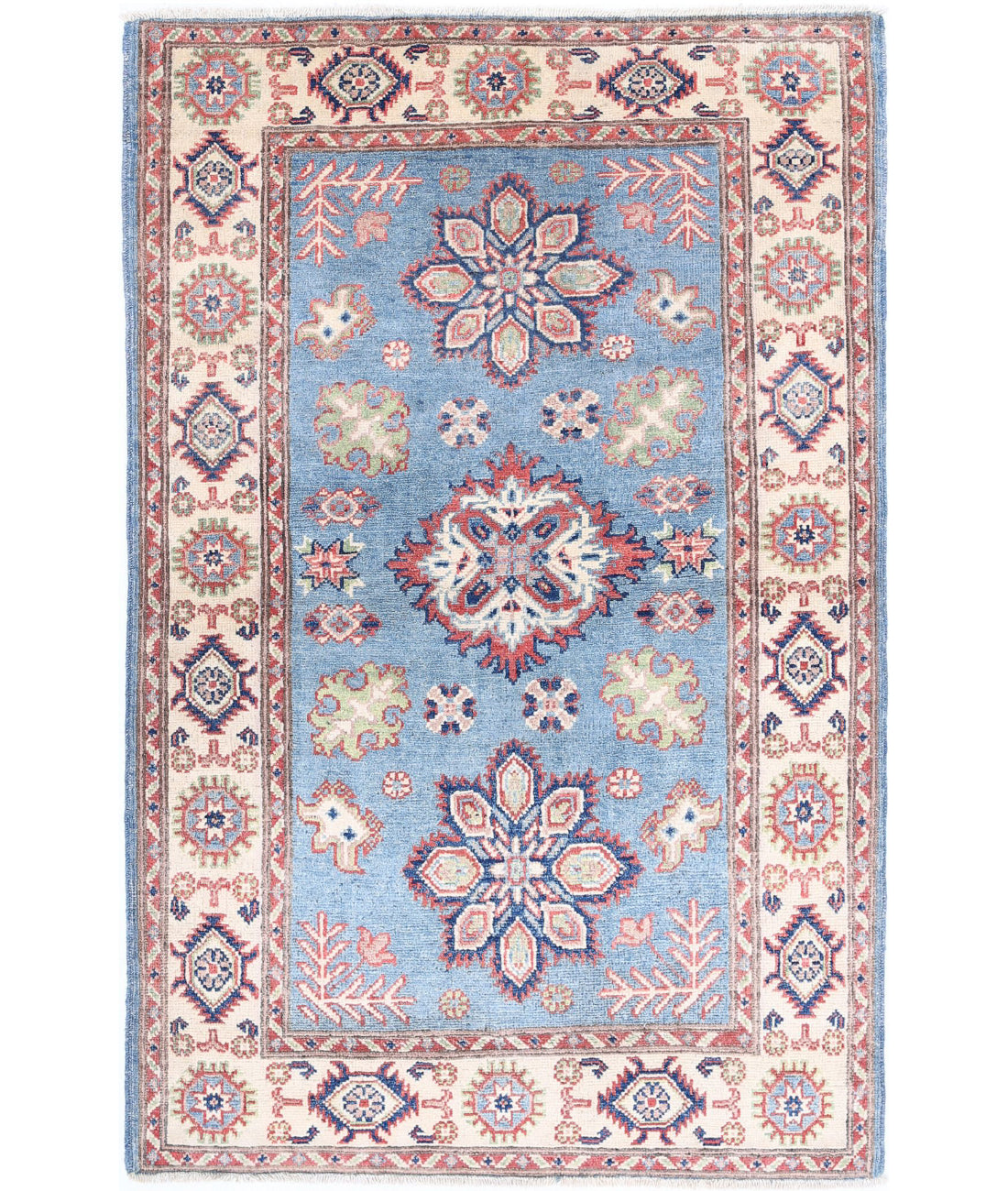 Hand Knotted Tribal Kazak Wool Rug - 2&#39;11&#39;&#39; x 4&#39;8&#39;&#39; 2&#39;11&#39;&#39; x 4&#39;8&#39;&#39; (88 X 140) / Blue / Ivory