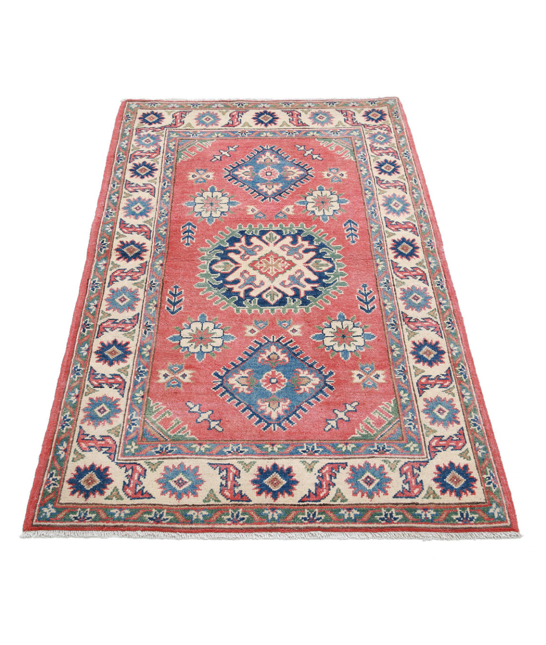 Hand Knotted Tribal Kazak Wool Rug - 3'1'' x 5'2'' 3'1'' x 5'2'' (93 X 155) / Red / Ivory