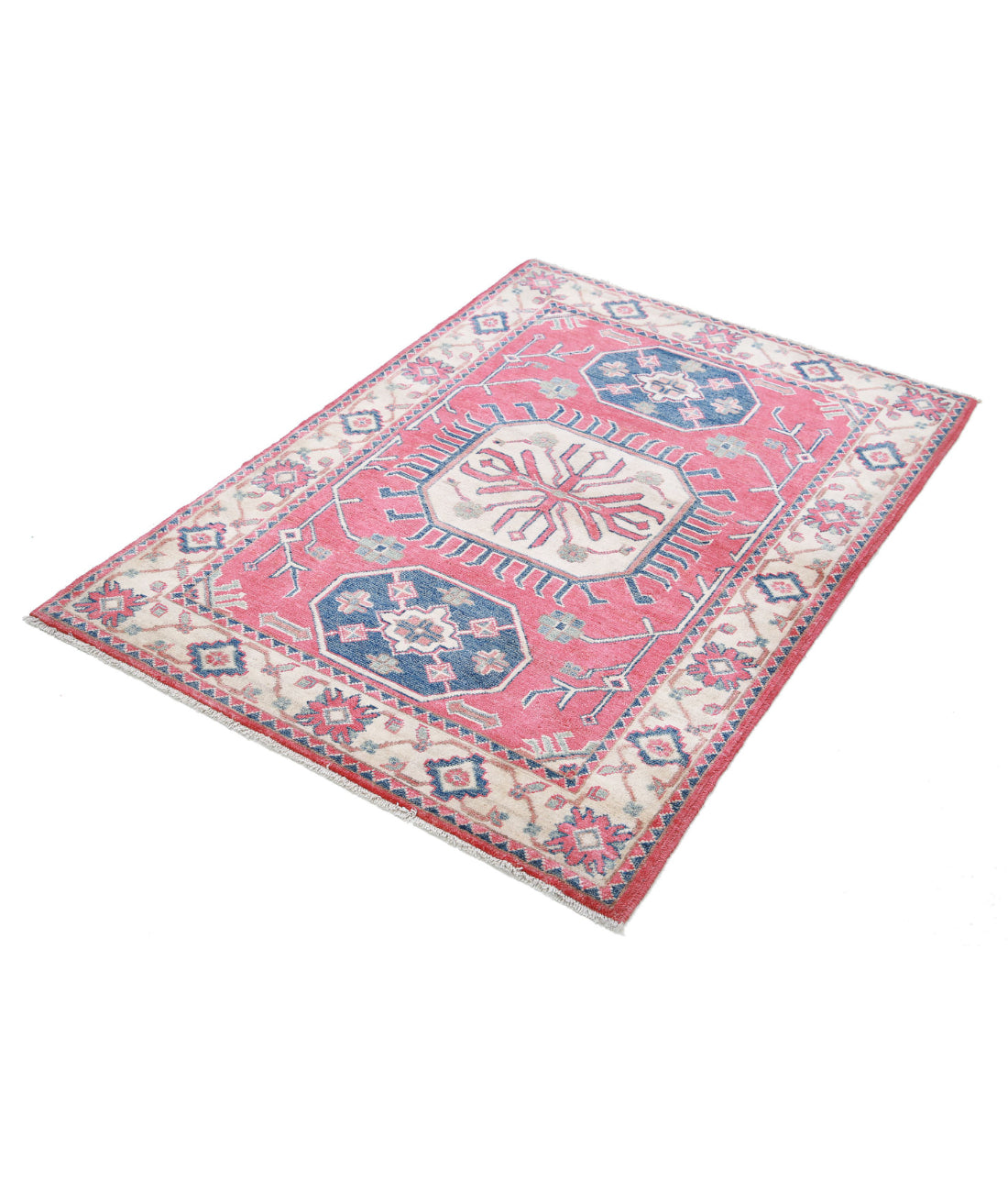 Hand Knotted Tribal Kazak Wool Rug - 3'3'' x 4'8'' 3'3'' x 4'8'' (98 X 140) / Red / Ivory