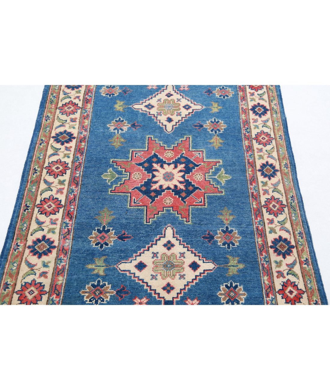 Hand Knotted Tribal Kazak Wool Rug - 3'2'' x 4'9'' 3'2'' x 4'9'' (95 X 143) / Blue / Ivory