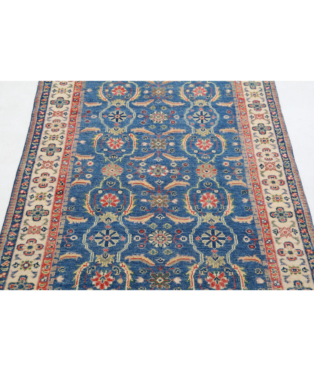 Hand Knotted Tribal Kazak Wool Rug - 3'2'' x 4'9'' 3'2'' x 4'9'' (95 X 143) / Blue / Ivory