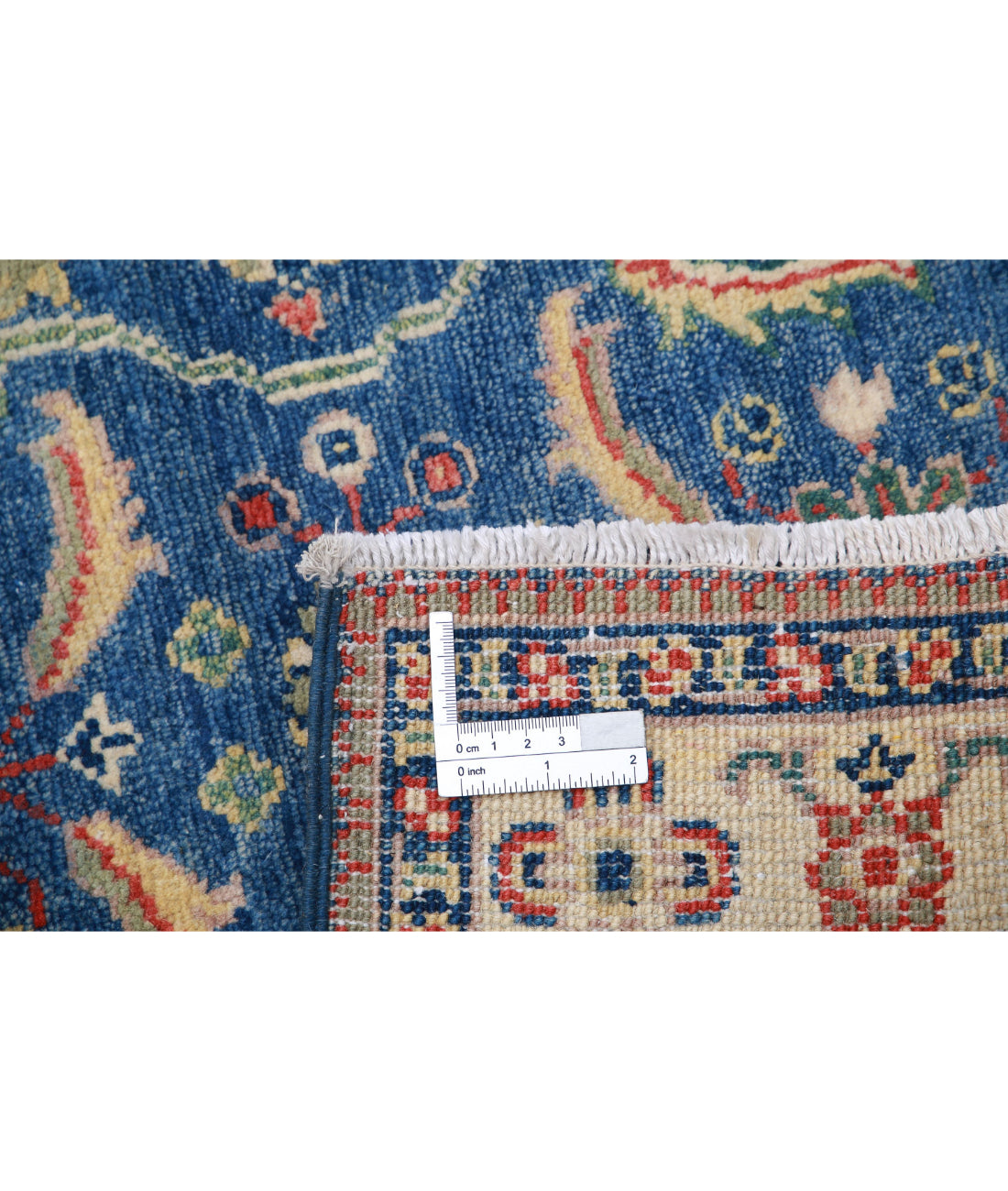 Hand Knotted Tribal Kazak Wool Rug - 3'2'' x 4'9'' 3'2'' x 4'9'' (95 X 143) / Blue / Ivory