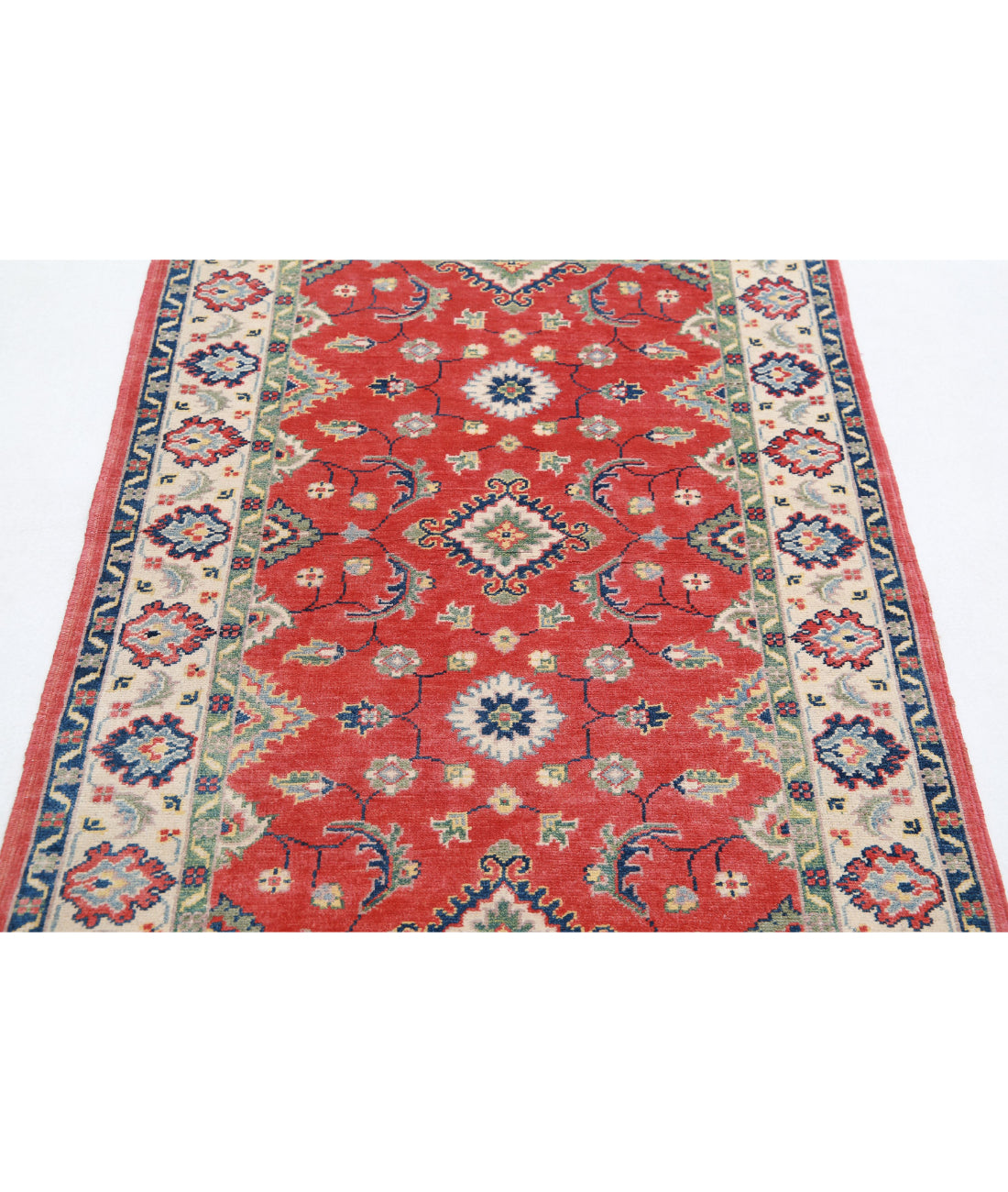 Hand Knotted Tribal Kazak Wool Rug - 3'4'' x 4'9'' 3'4'' x 4'9'' (100 X 143) / Red / Ivory