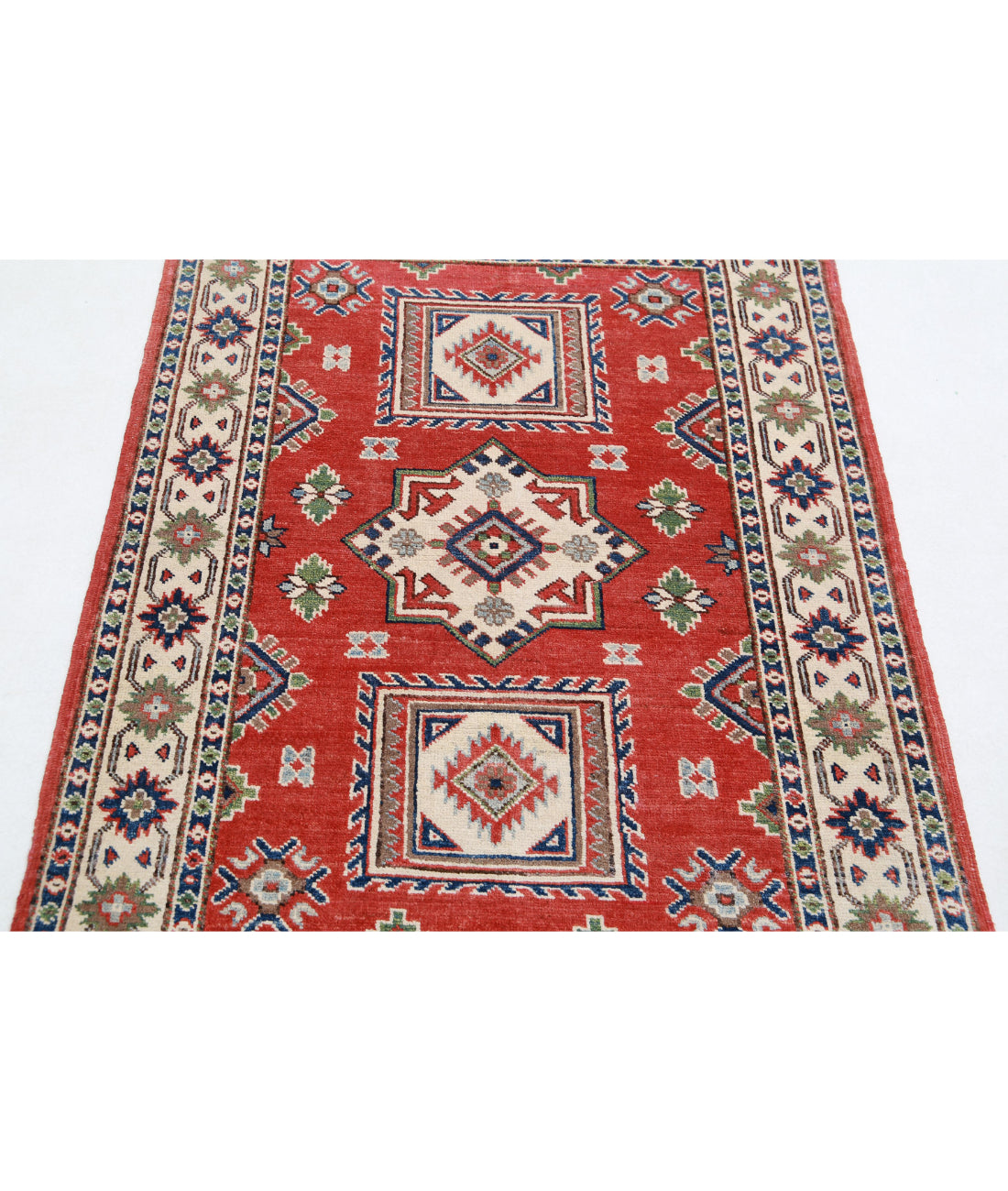 Hand Knotted Tribal Kazak Wool Rug - 3'4'' x 4'9'' 3'4'' x 4'9'' (100 X 143) / Red / Ivory