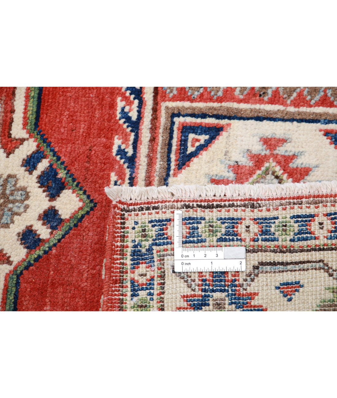 Hand Knotted Tribal Kazak Wool Rug - 3'4'' x 4'9'' 3'4'' x 4'9'' (100 X 143) / Red / Ivory