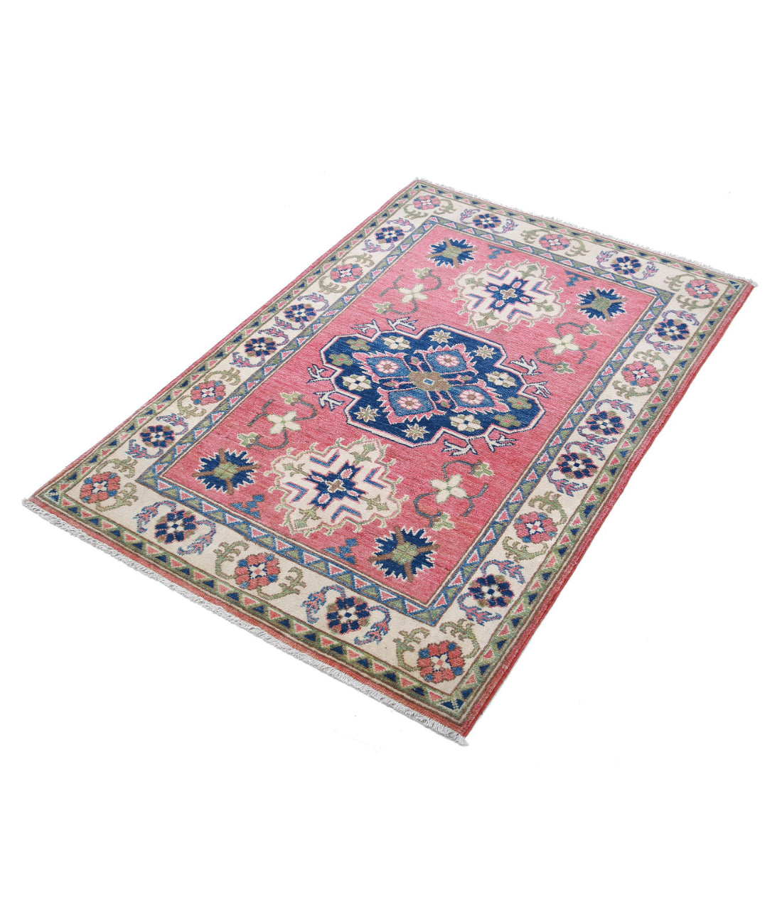 Hand Knotted Tribal Kazak Wool Rug - 3'2'' x 4'8'' 3'2'' x 4'8'' (95 X 140) / Red / Ivory