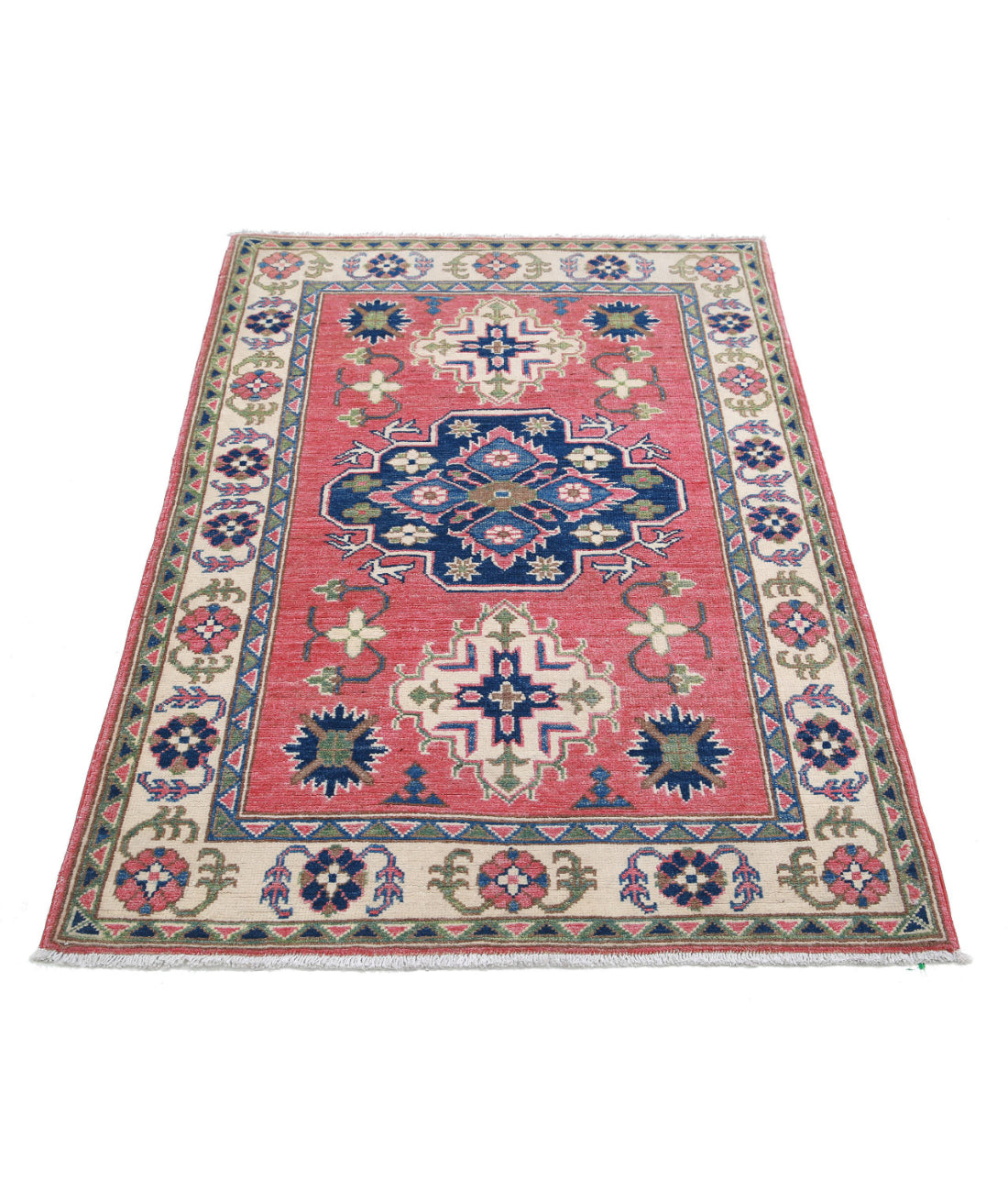 Hand Knotted Tribal Kazak Wool Rug - 3'2'' x 4'8'' 3'2'' x 4'8'' (95 X 140) / Red / Ivory