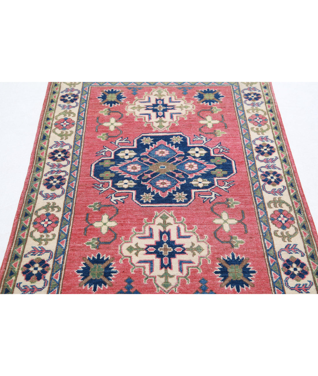 Hand Knotted Tribal Kazak Wool Rug - 3'2'' x 4'8'' 3'2'' x 4'8'' (95 X 140) / Red / Ivory