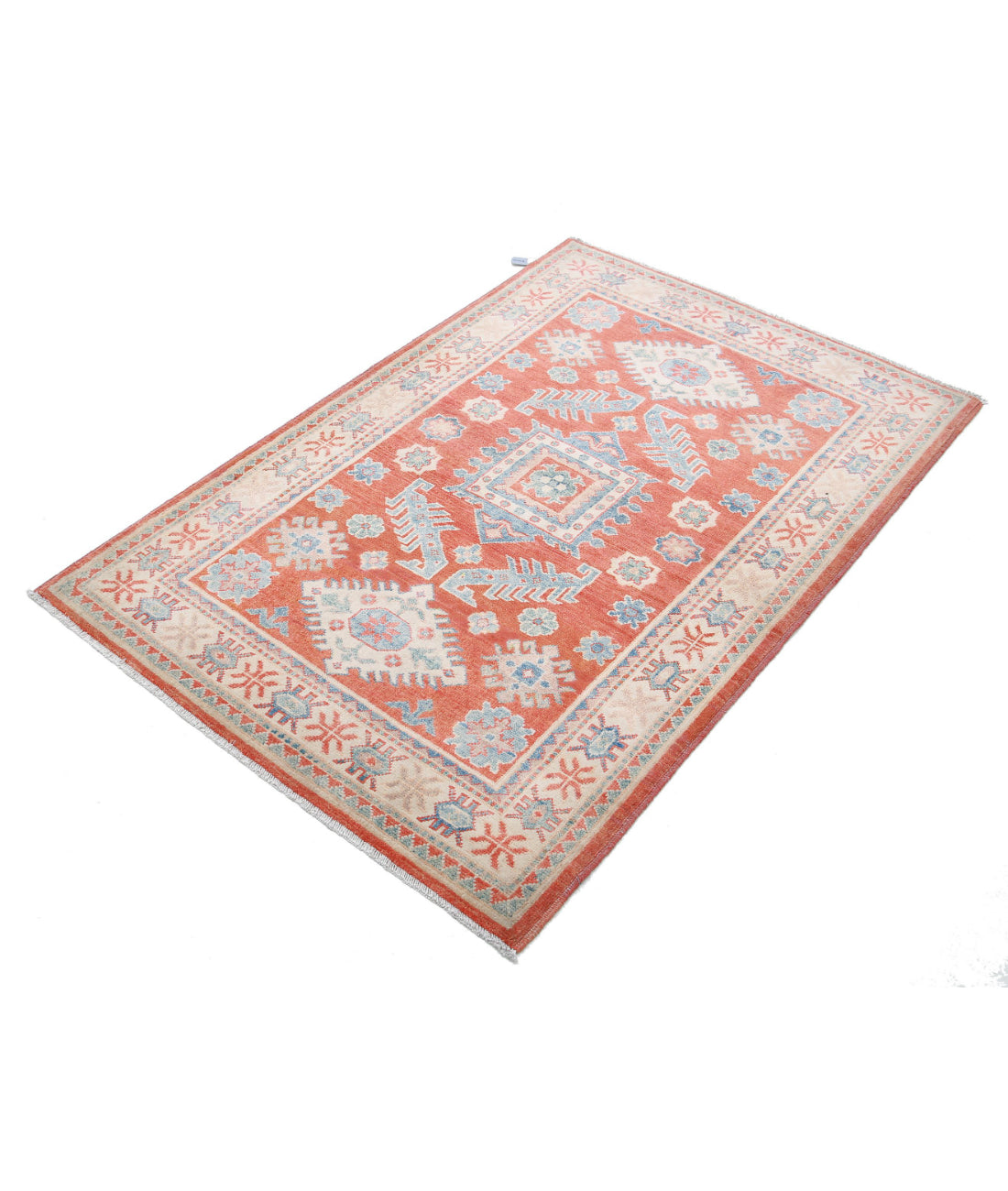 Hand Knotted Tribal Kazak Wool Rug - 3'3'' x 4'10'' 3'3'' x 4'10'' (98 X 145) / Red / Ivory