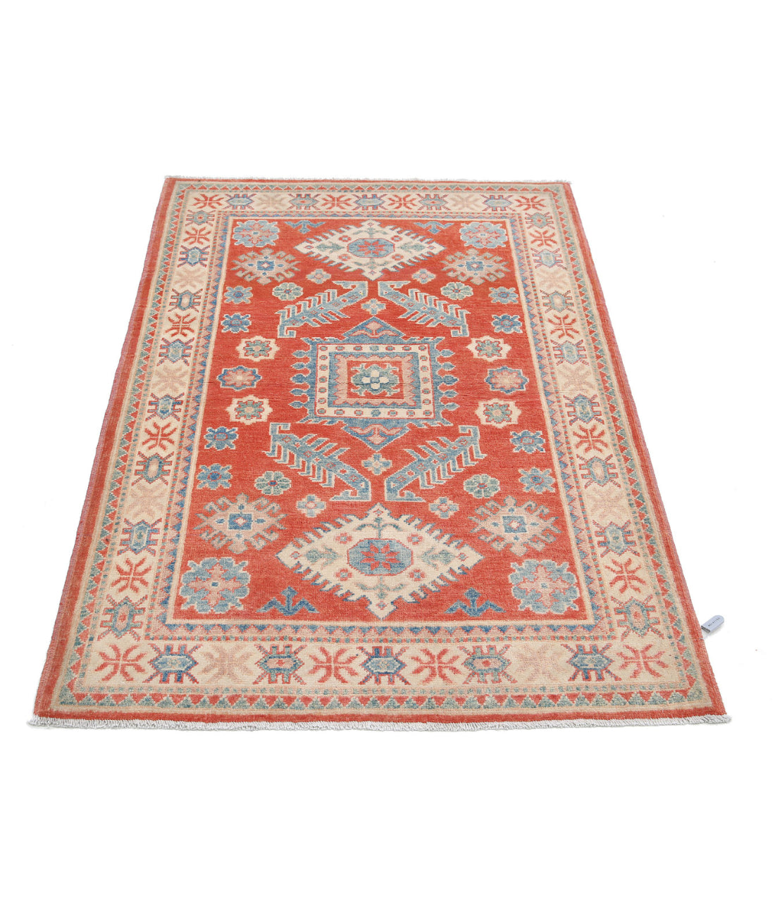 Hand Knotted Tribal Kazak Wool Rug - 3'3'' x 4'10'' 3'3'' x 4'10'' (98 X 145) / Red / Ivory