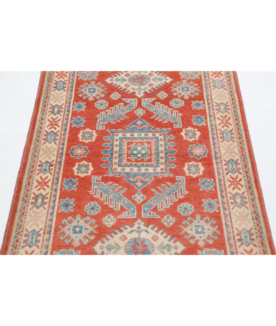 Hand Knotted Tribal Kazak Wool Rug - 3'3'' x 4'10'' 3'3'' x 4'10'' (98 X 145) / Red / Ivory