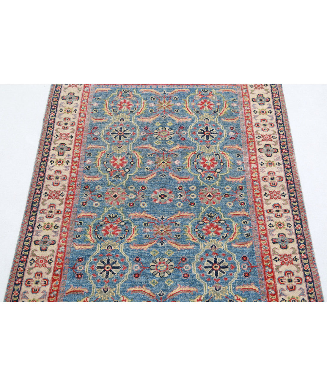 Hand Knotted Tribal Kazak Wool Rug - 3'2'' x 4'5'' 3'2'' x 4'5'' (95 X 133) / Blue / Ivory