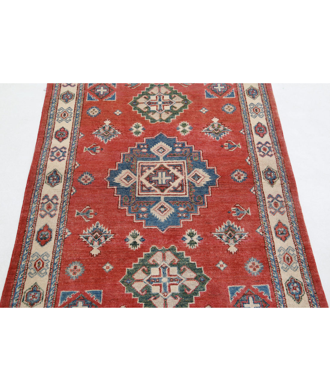 Hand Knotted Tribal Kazak Wool Rug - 3'2'' x 4'11'' 3'2'' x 4'11'' (95 X 148) / Red / Ivory