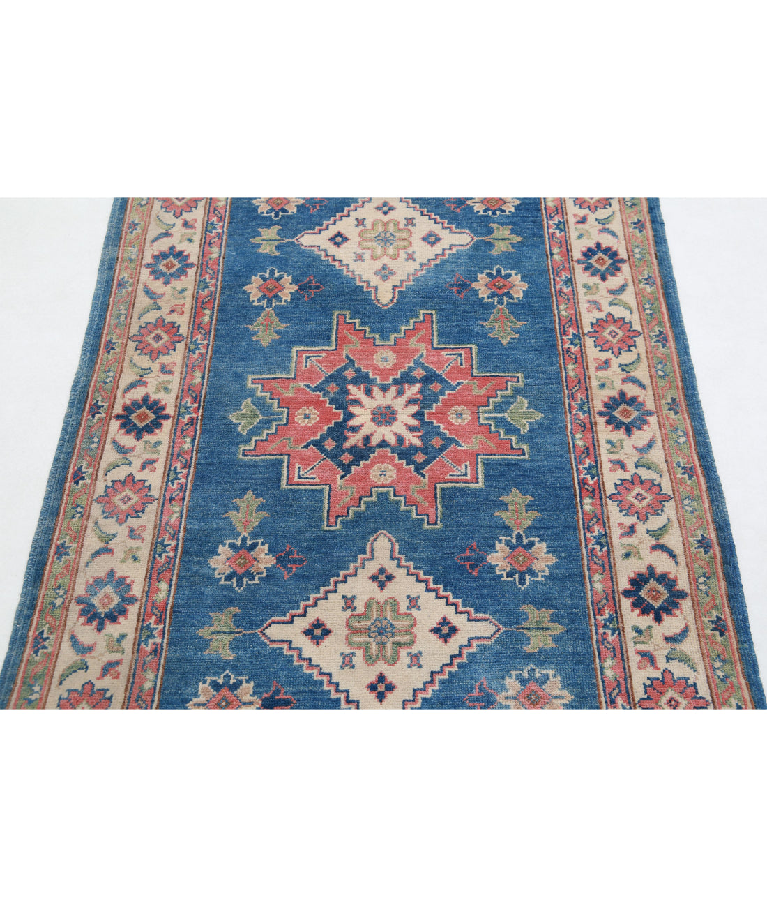 Hand Knotted Tribal Kazak Wool Rug - 3'2'' x 4'10'' 3'2'' x 4'10'' (95 X 145) / Blue / Ivory