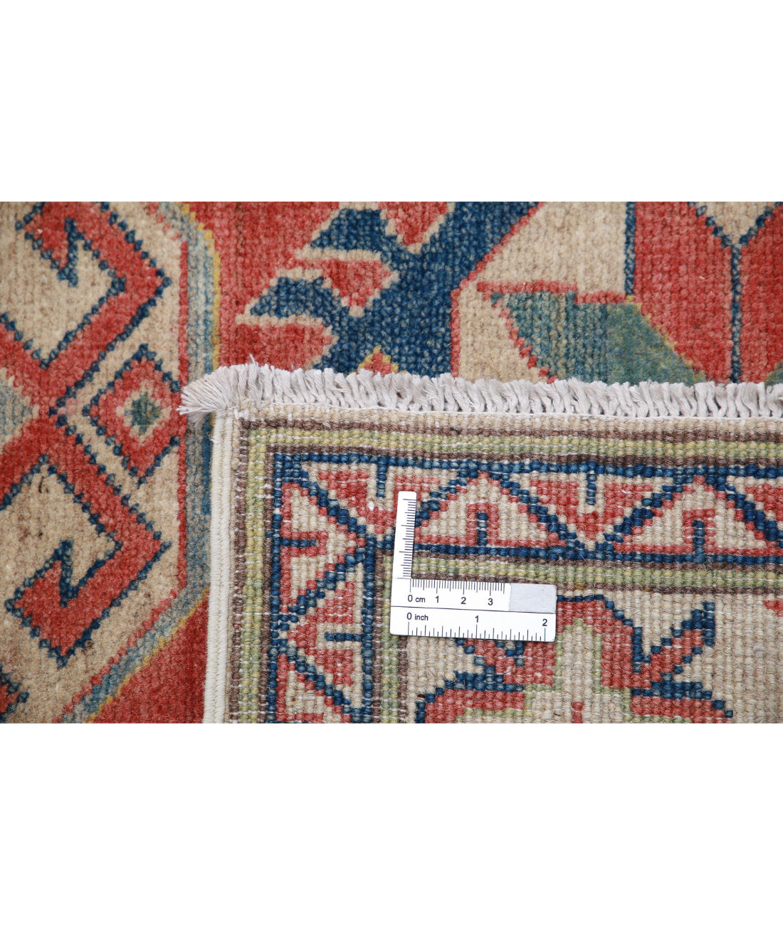 Hand Knotted Tribal Kazak Wool Rug - 4'0'' x 5'4'' 4'0'' x 5'4'' (120 X 160) / Red / Ivory