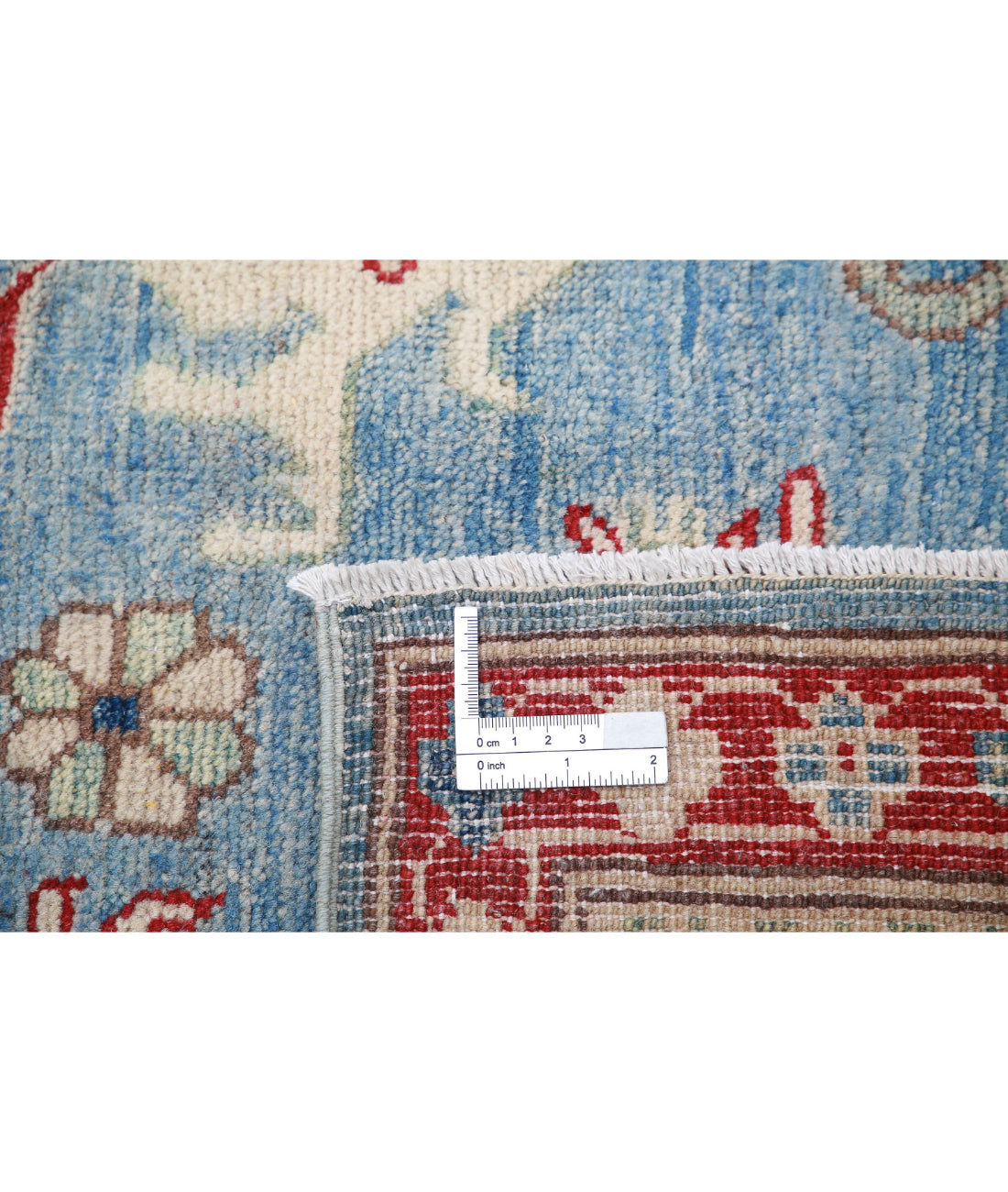 Hand Knotted Tribal Kazak Wool Rug - 4'10'' x 6'7'' 4'10'' x 6'7'' (145 X 198) / Blue / Ivory