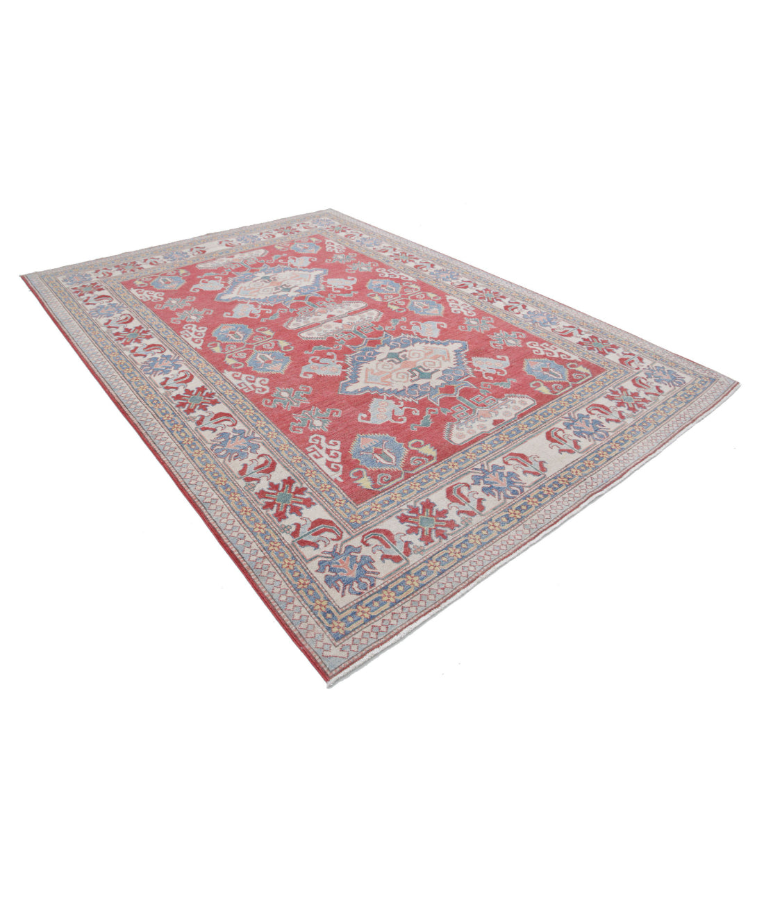 Hand Knotted Tribal Kazak Wool Rug - 7'8'' x 10'8'' 7'8'' x 10'8'' (230 X 320) / Red / Ivory