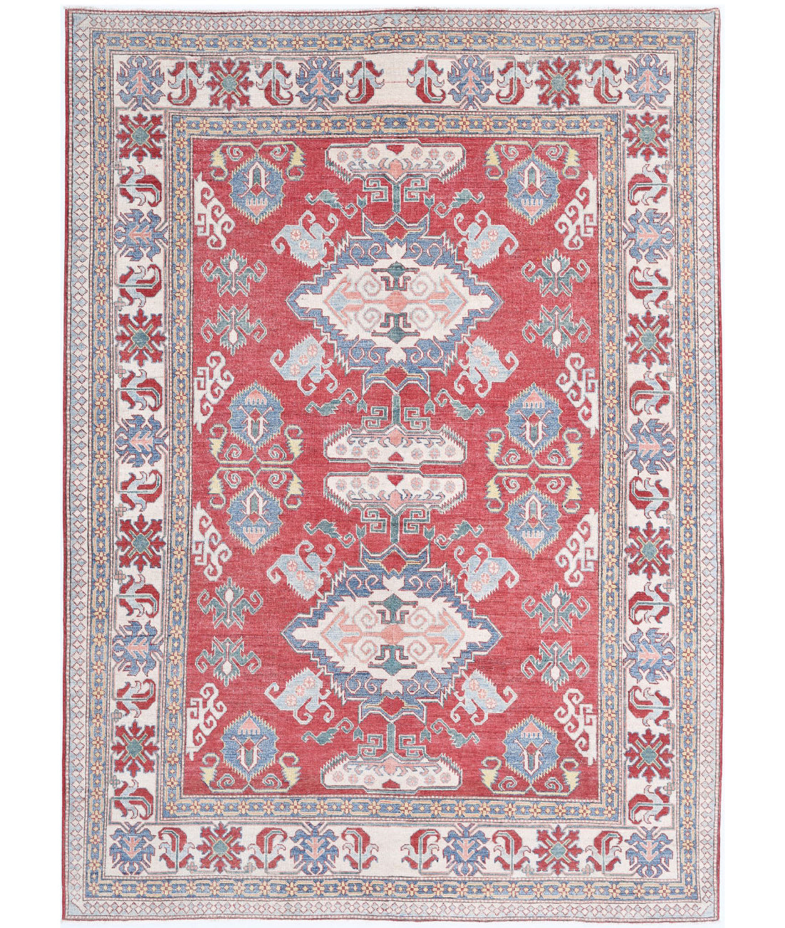 Hand Knotted Tribal Kazak Wool Rug - 7&#39;8&#39;&#39; x 10&#39;8&#39;&#39; 7&#39;8&#39;&#39; x 10&#39;8&#39;&#39; (230 X 320) / Red / Ivory