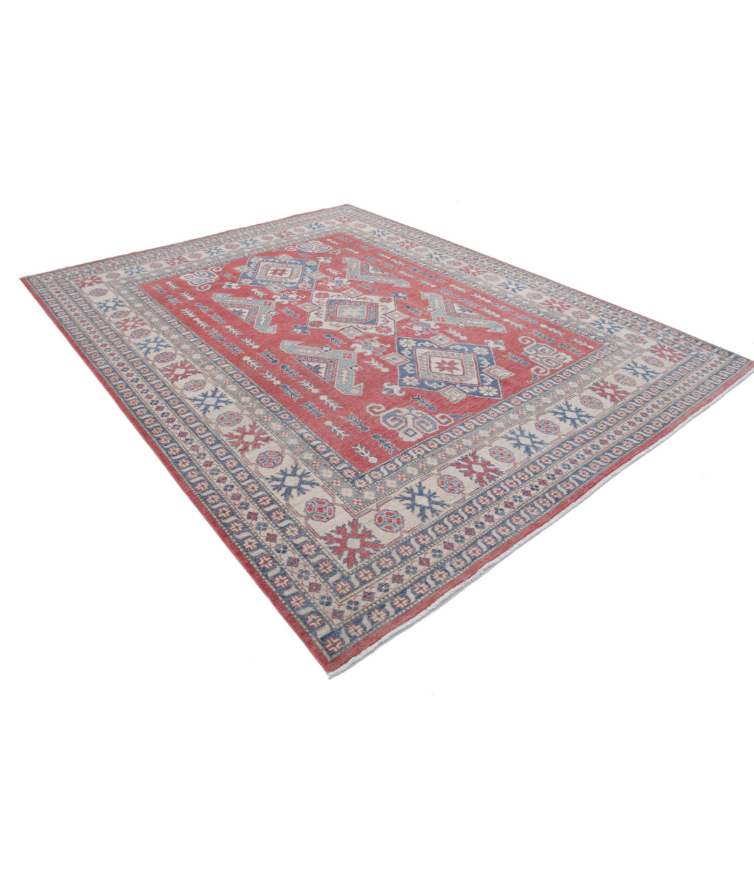 Hand Knotted Tribal Kazak Wool Rug - 8'6'' x 10'5'' 8'6'' x 10'5'' (255 X 313) / Red / Ivory