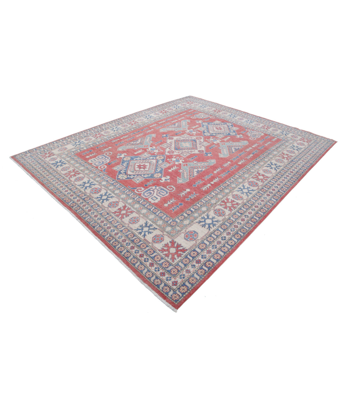 Hand Knotted Tribal Kazak Wool Rug - 8'6'' x 10'5'' 8'6'' x 10'5'' (255 X 313) / Red / Ivory