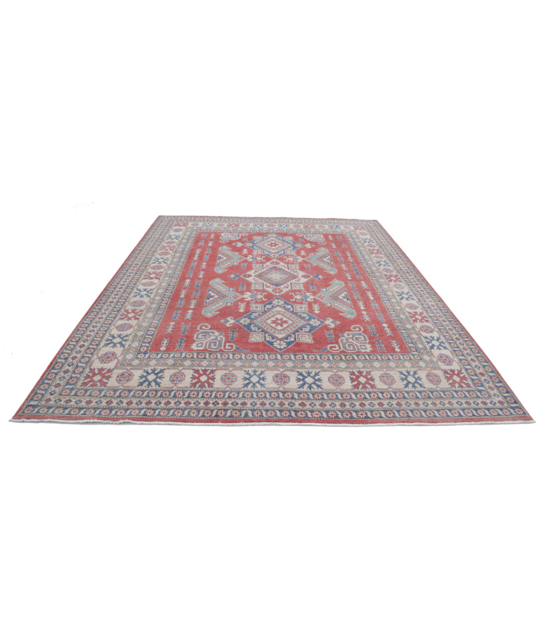 Hand Knotted Tribal Kazak Wool Rug - 8'6'' x 10'5'' 8'6'' x 10'5'' (255 X 313) / Red / Ivory