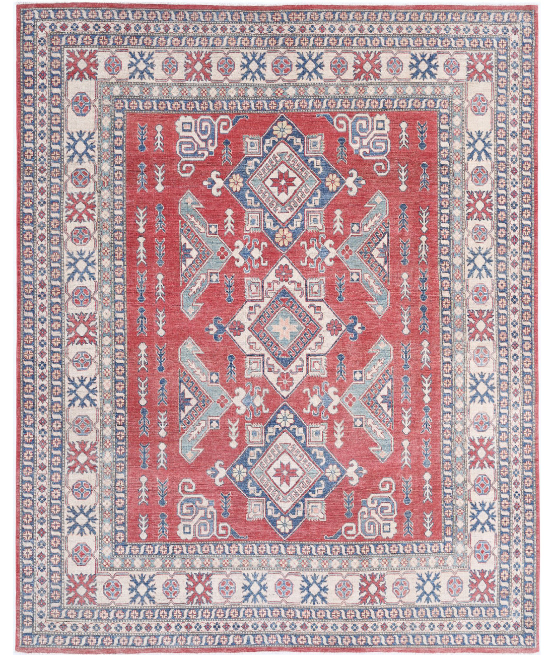 Hand Knotted Tribal Kazak Wool Rug - 8&#39;6&#39;&#39; x 10&#39;5&#39;&#39; 8&#39;6&#39;&#39; x 10&#39;5&#39;&#39; (255 X 313) / Red / Ivory