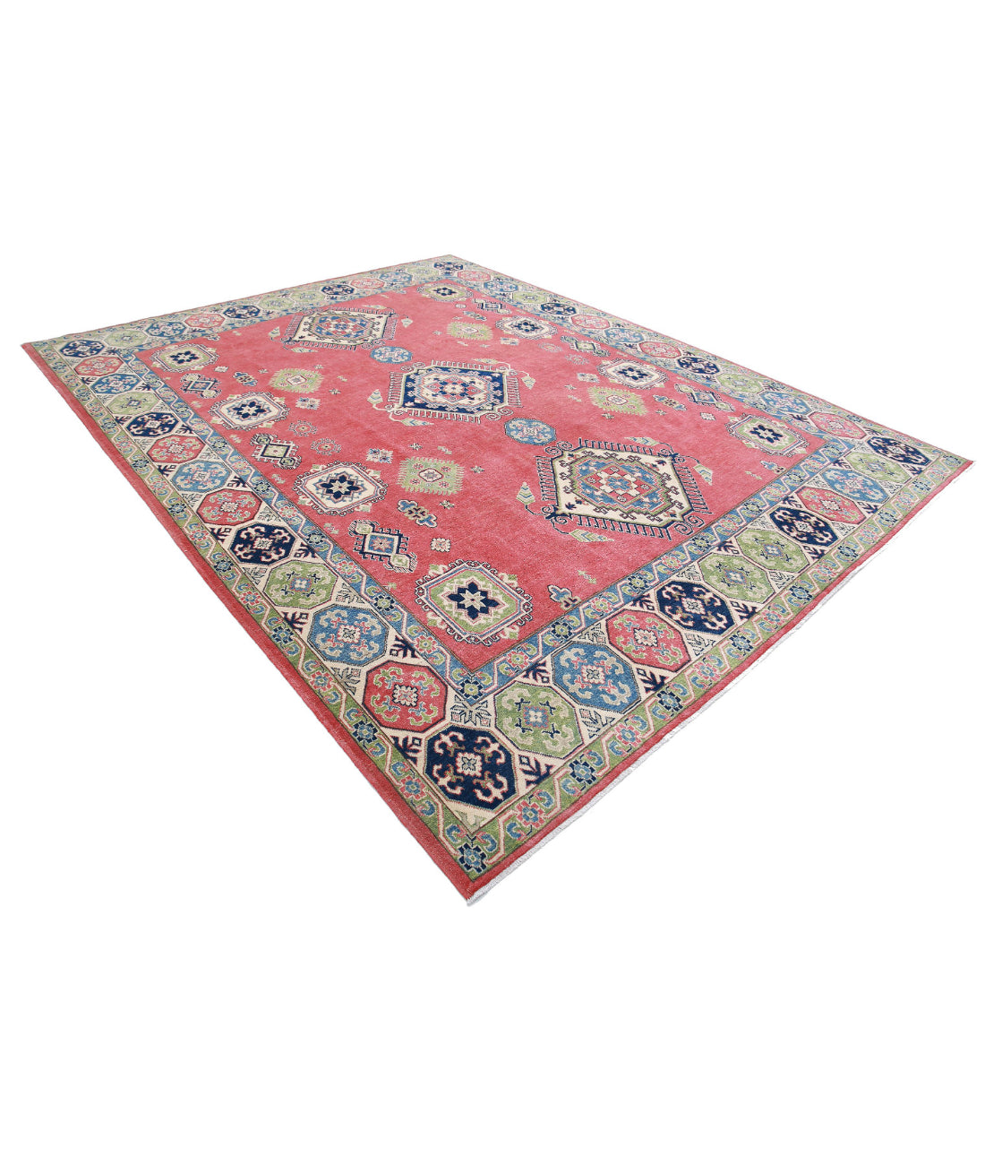 Hand Knotted Tribal Kazak Wool Rug - 9'1'' x 11'8'' 9'1'' x 11'8'' (273 X 350) / Red / Ivory