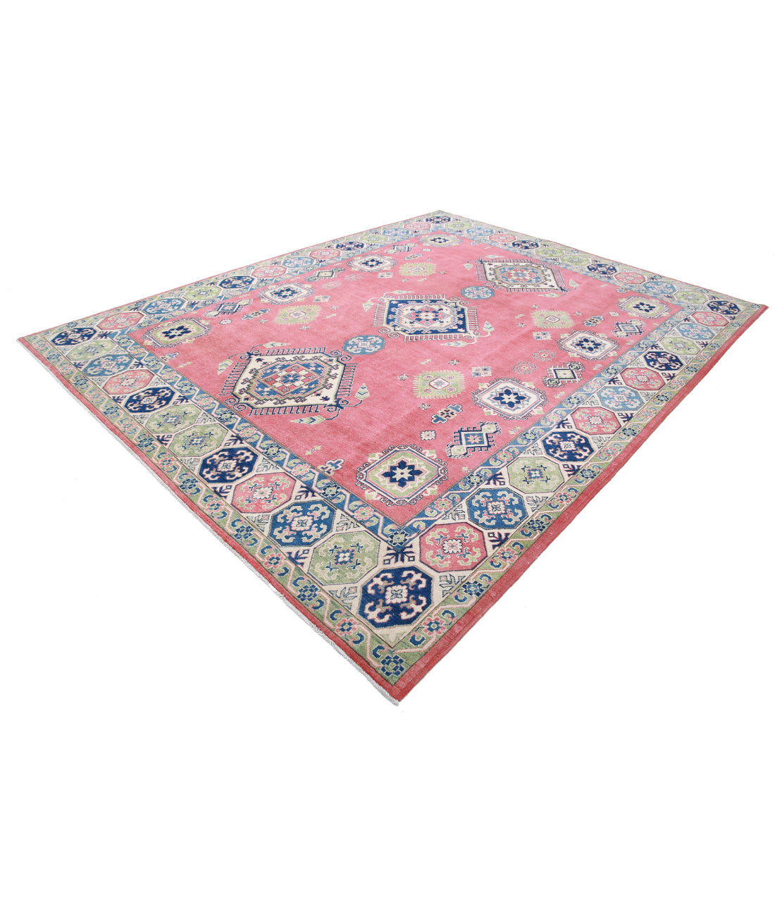 Hand Knotted Tribal Kazak Wool Rug - 9'1'' x 11'8'' 9'1'' x 11'8'' (273 X 350) / Red / Ivory