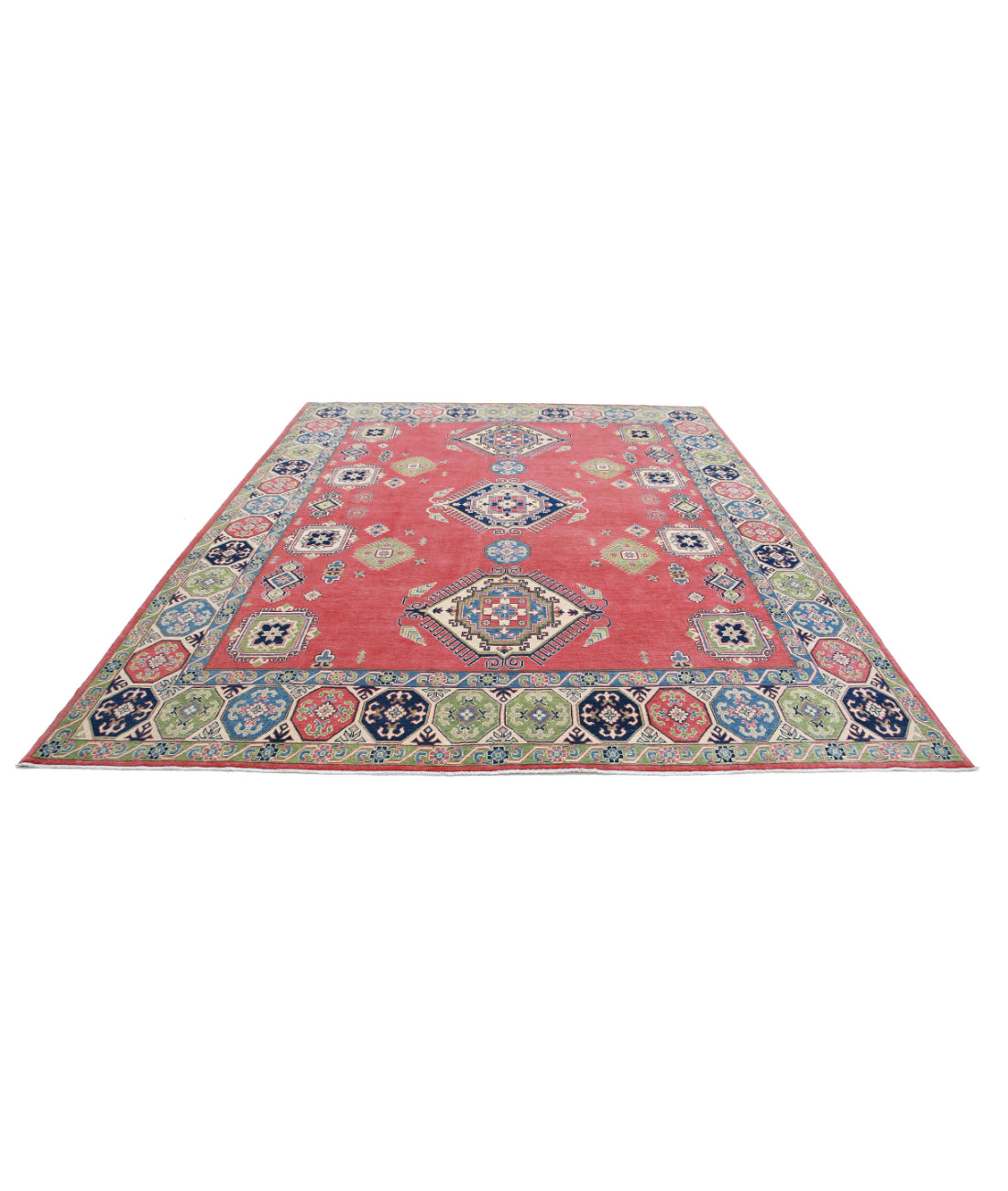 Hand Knotted Tribal Kazak Wool Rug - 9'1'' x 11'8'' 9'1'' x 11'8'' (273 X 350) / Red / Ivory