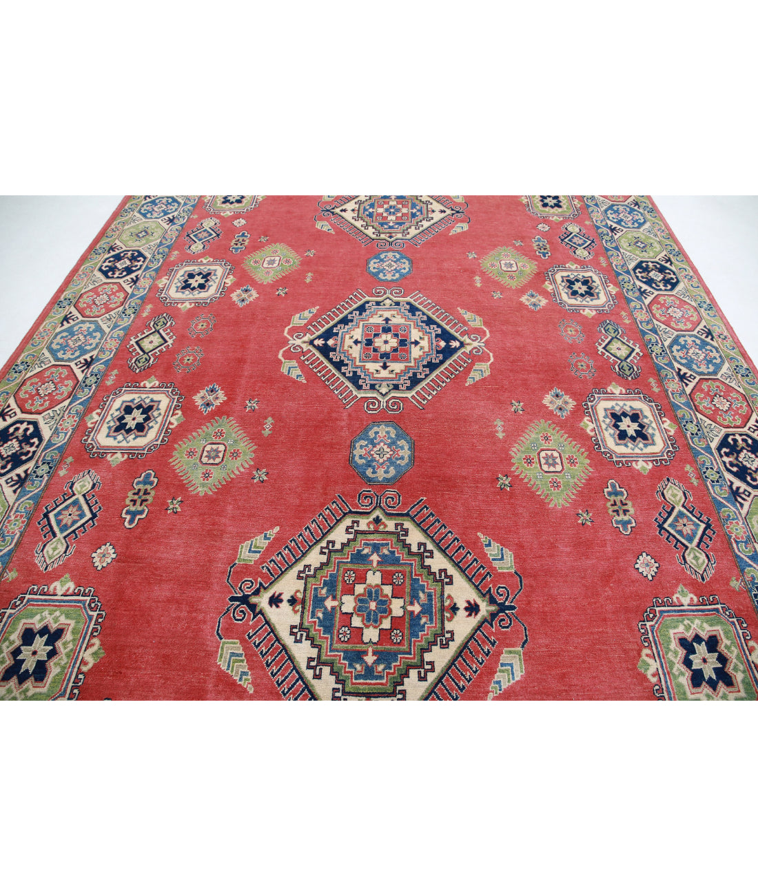 Hand Knotted Tribal Kazak Wool Rug - 9'1'' x 11'8'' 9'1'' x 11'8'' (273 X 350) / Red / Ivory