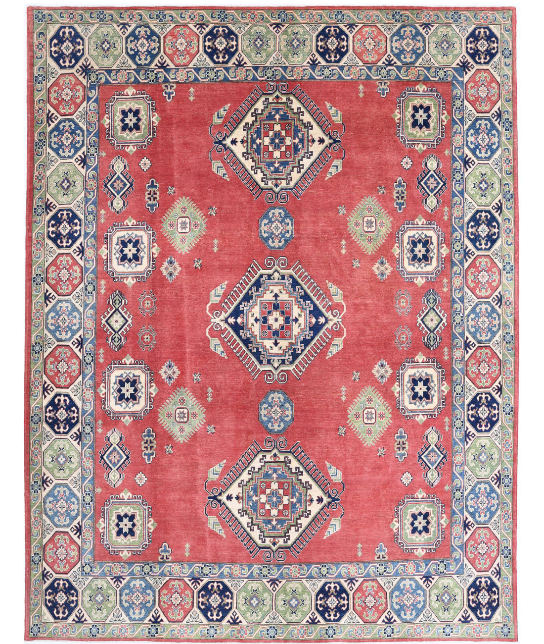 Hand Knotted Tribal Kazak Wool Rug - 9&#39;1&#39;&#39; x 11&#39;8&#39;&#39; 9&#39;1&#39;&#39; x 11&#39;8&#39;&#39; (273 X 350) / Red / Ivory