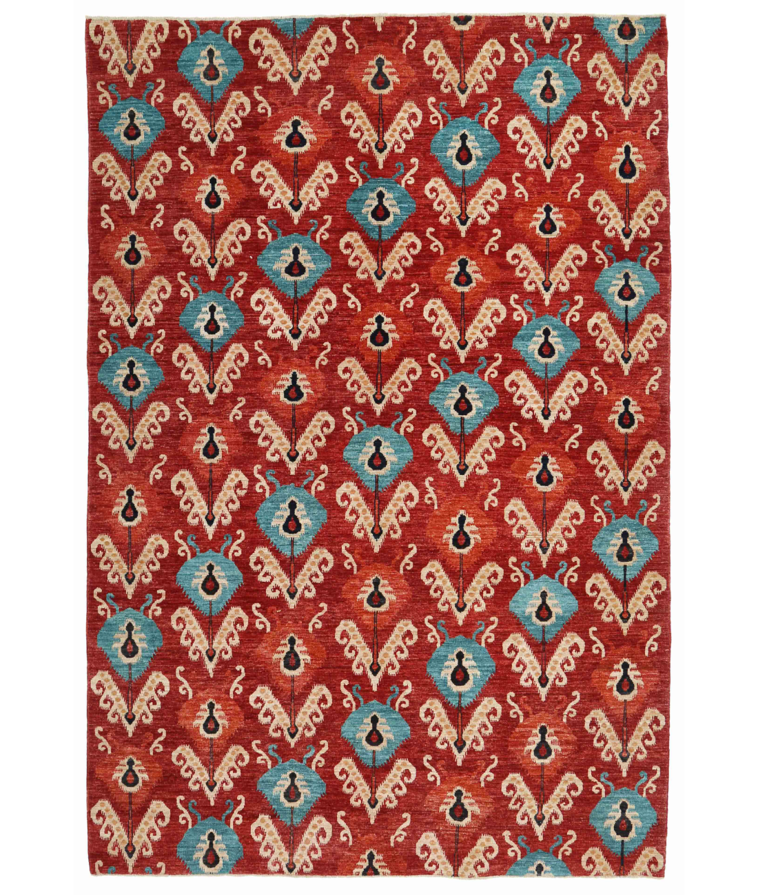 Hand Knotted Artemix Wool Rug  - 6&#39; 6&quot; X 9&#39; 6&quot; 6&#39; 6&quot; X 9&#39; 6&quot; (198 X 290) / Red / Teal