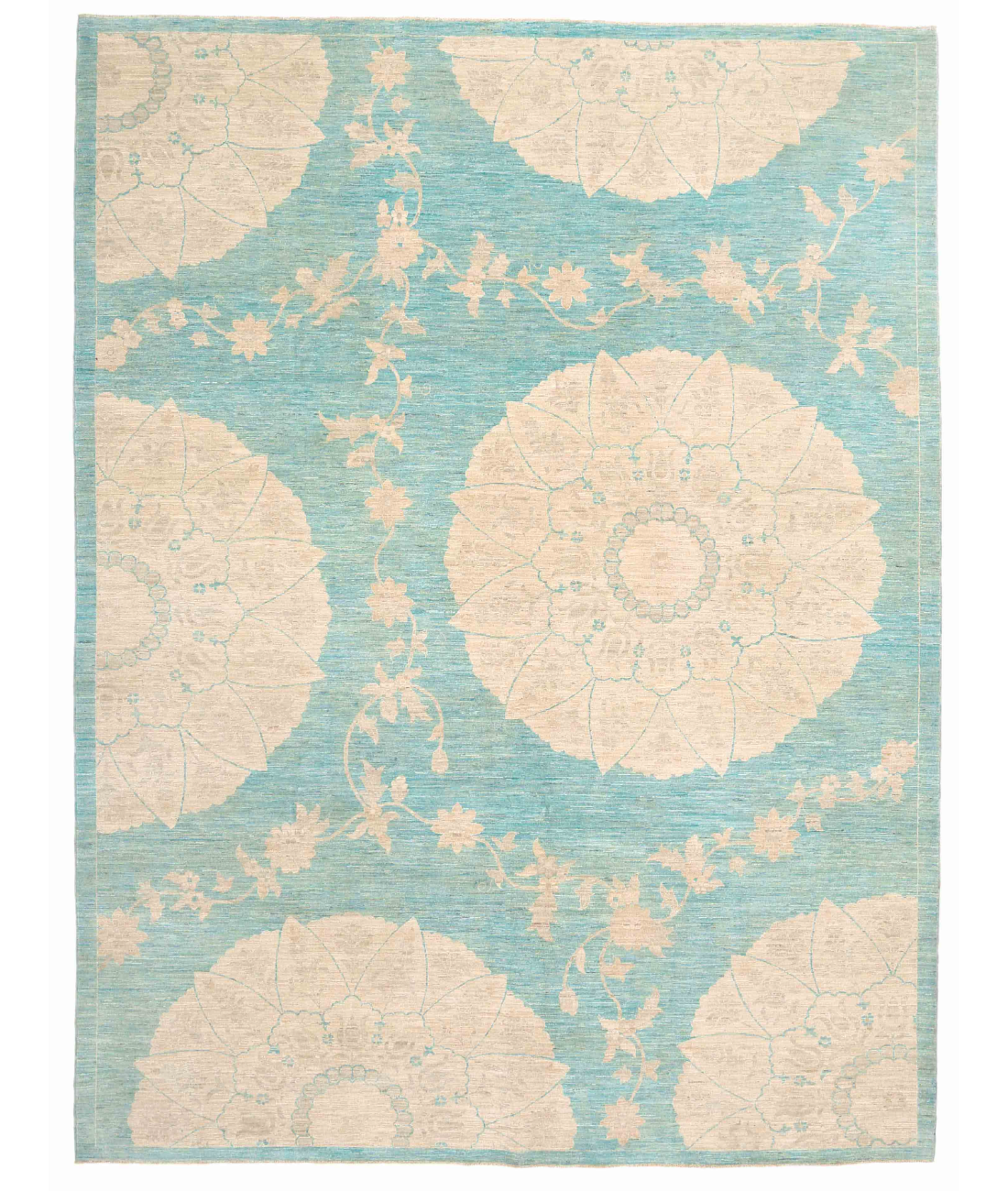 Hand Knotted Artemix Wool Rug  - 9&#39; 0&quot; X 12&#39; 2&quot; 9&#39; 0&quot; X 12&#39; 2&quot; (274 X 371) / Teal / Ivory