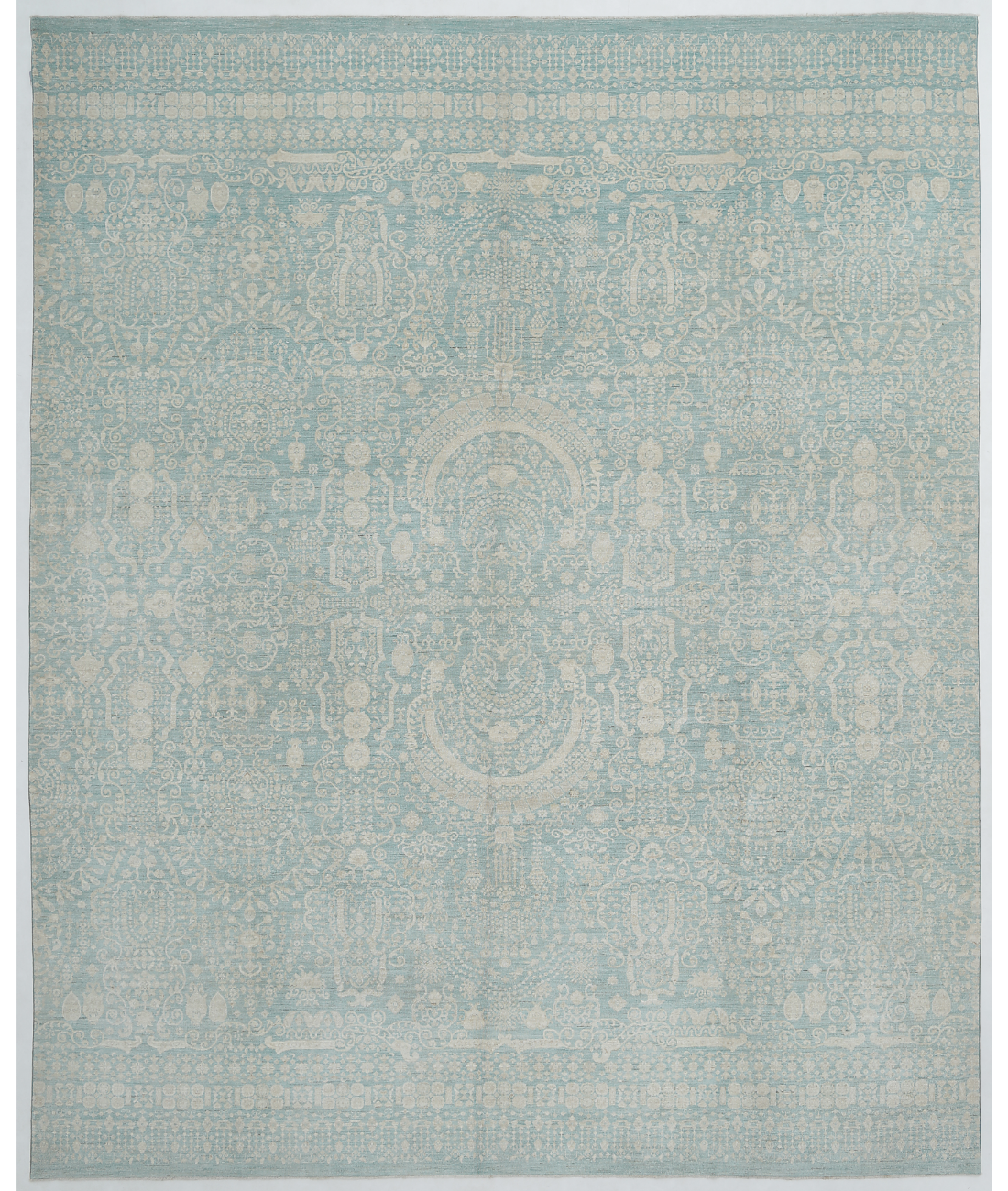 Hand Knotted Artemix Wool Rug  - 12&#39; 0&quot; X 14&#39; 9&quot; 12&#39; 0&quot; X 14&#39; 9&quot; (366 X 450) / Green / Ivory