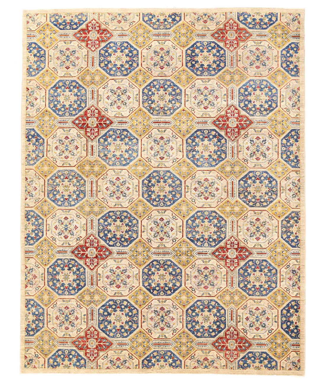 Hand Knotted Artemix Wool Rug  - 8&#39; 1&quot; X 11&#39; 8&quot; 8&#39; 1&quot; X 11&#39; 8&quot; (246 X 356) / Ivory / Blue