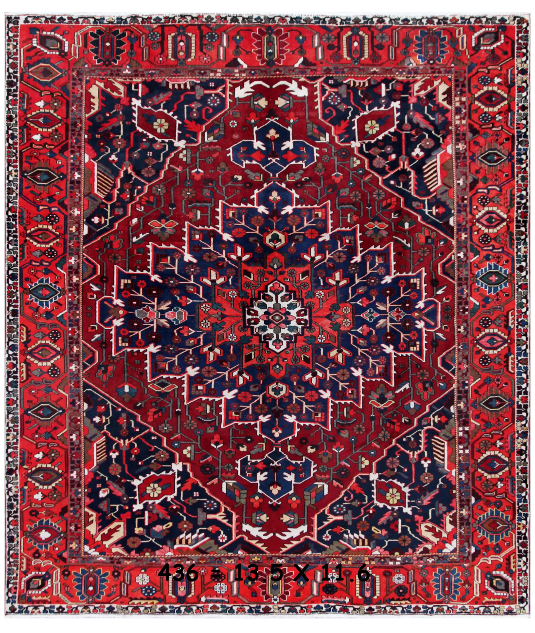 Hand Knotted Bakhtiari Wool Rug  - 11&#39; 7&quot; X 13&#39; 4&quot; 11&#39; 7&quot; X 13&#39; 4&quot; (353 X 406) / Blue / Burgundy