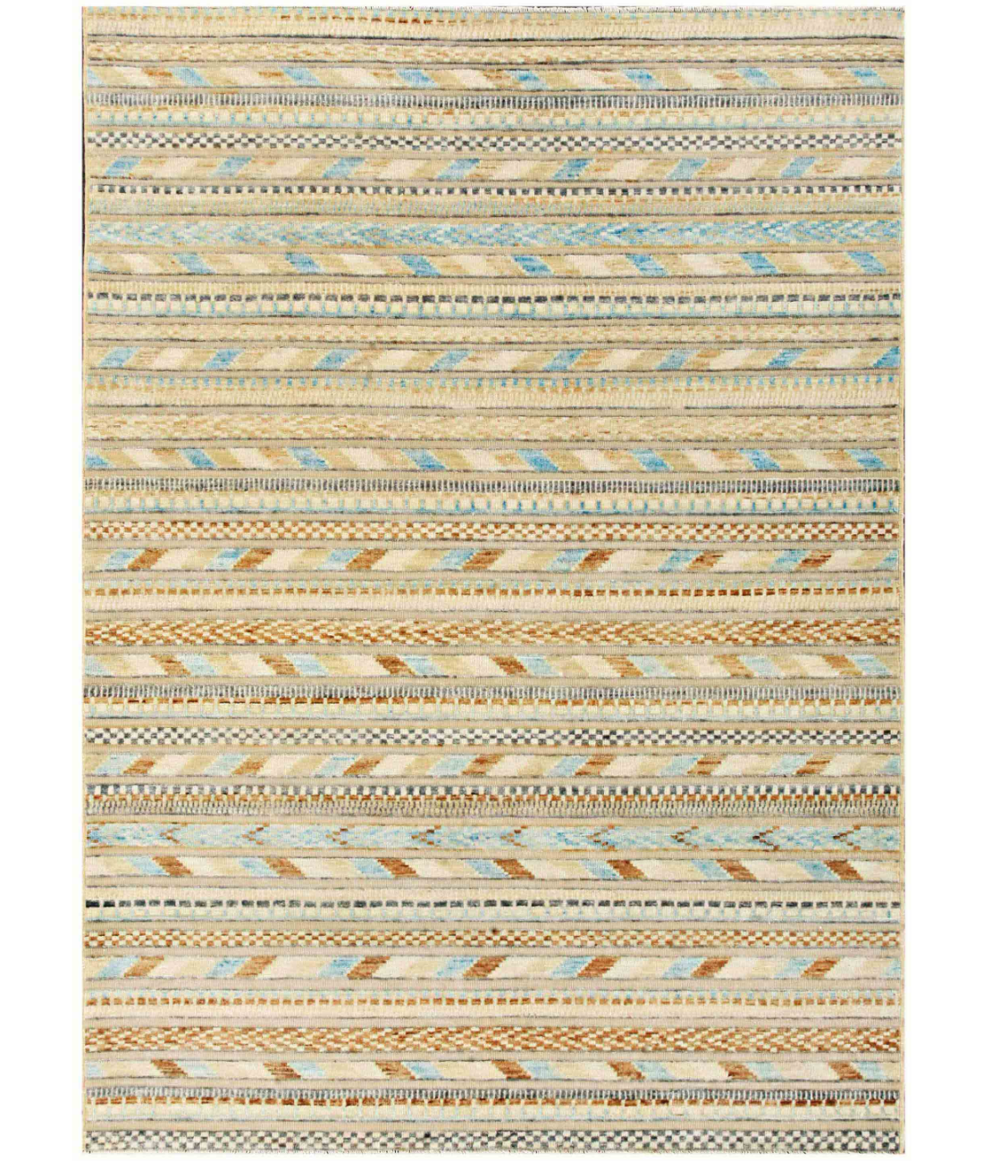 Hand Knotted Berjesta Wool Rug  - 4&#39; 10&quot; X 6&#39; 8&quot; 4&#39; 10&quot; X 6&#39; 8&quot; (147 X 203) / Ivory / Blue