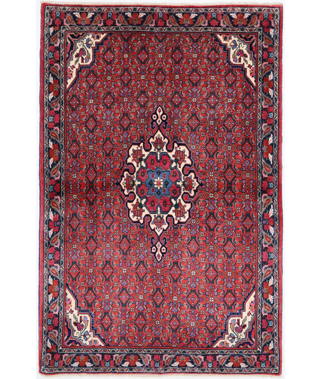 Hand Knotted Bijar Wool Rug  - 4&#39; 2&quot; X 6&#39; 5&quot; 4&#39; 2&quot; X 6&#39; 5&quot; (127 X 196) / Rust / Blue