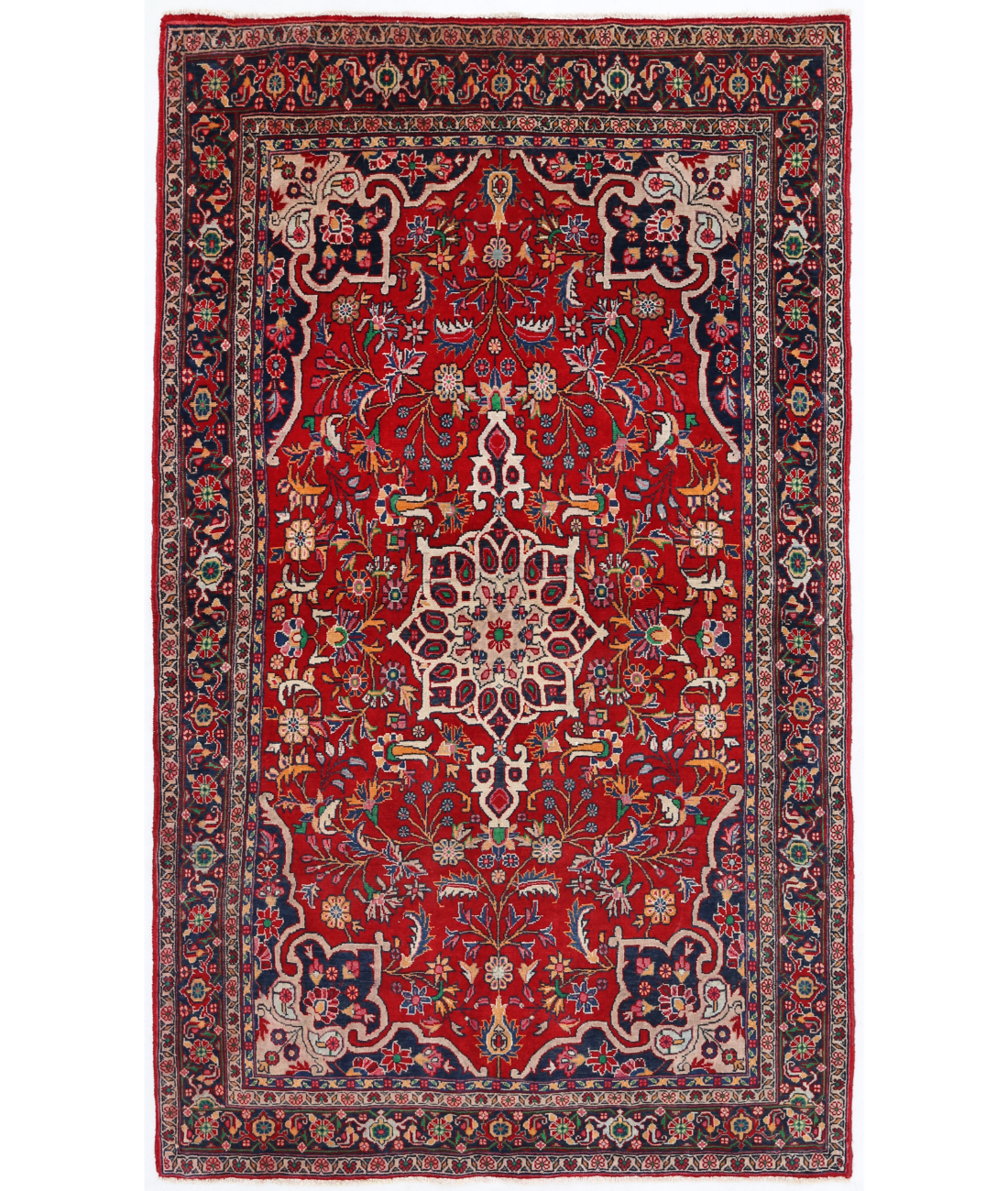 Hand Knotted Bijar Wool Rug  - 3' 6" X 5' 11" 3' 6" X 5' 11" (107 X 180) / Red / Blue