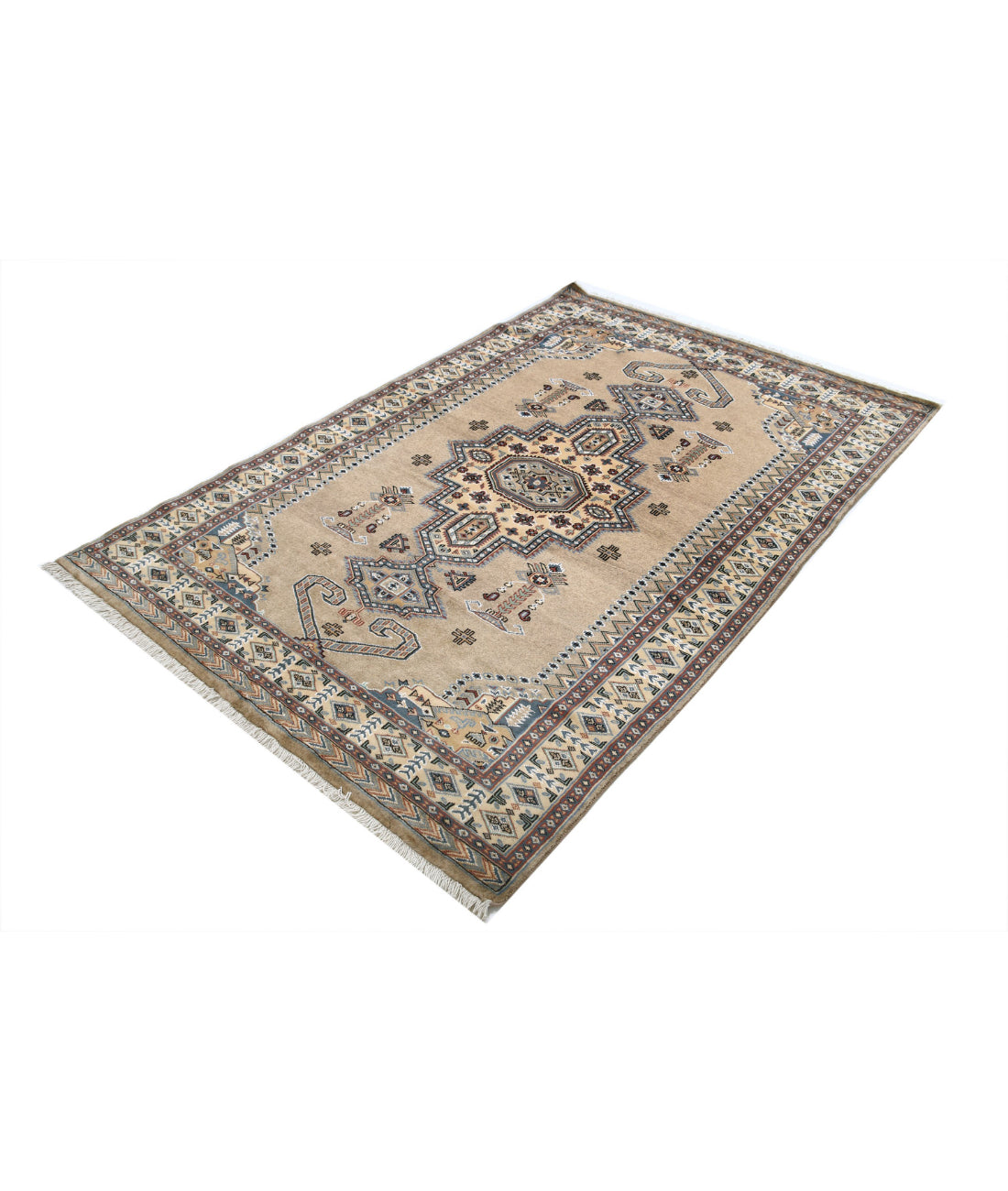 Hand Knotted Tribal Jaldar Fine Wool & Silk Rug - 4'6'' x 6'9'' 4'6'' x 6'9'' (135 X 203) / Brown / Ivory