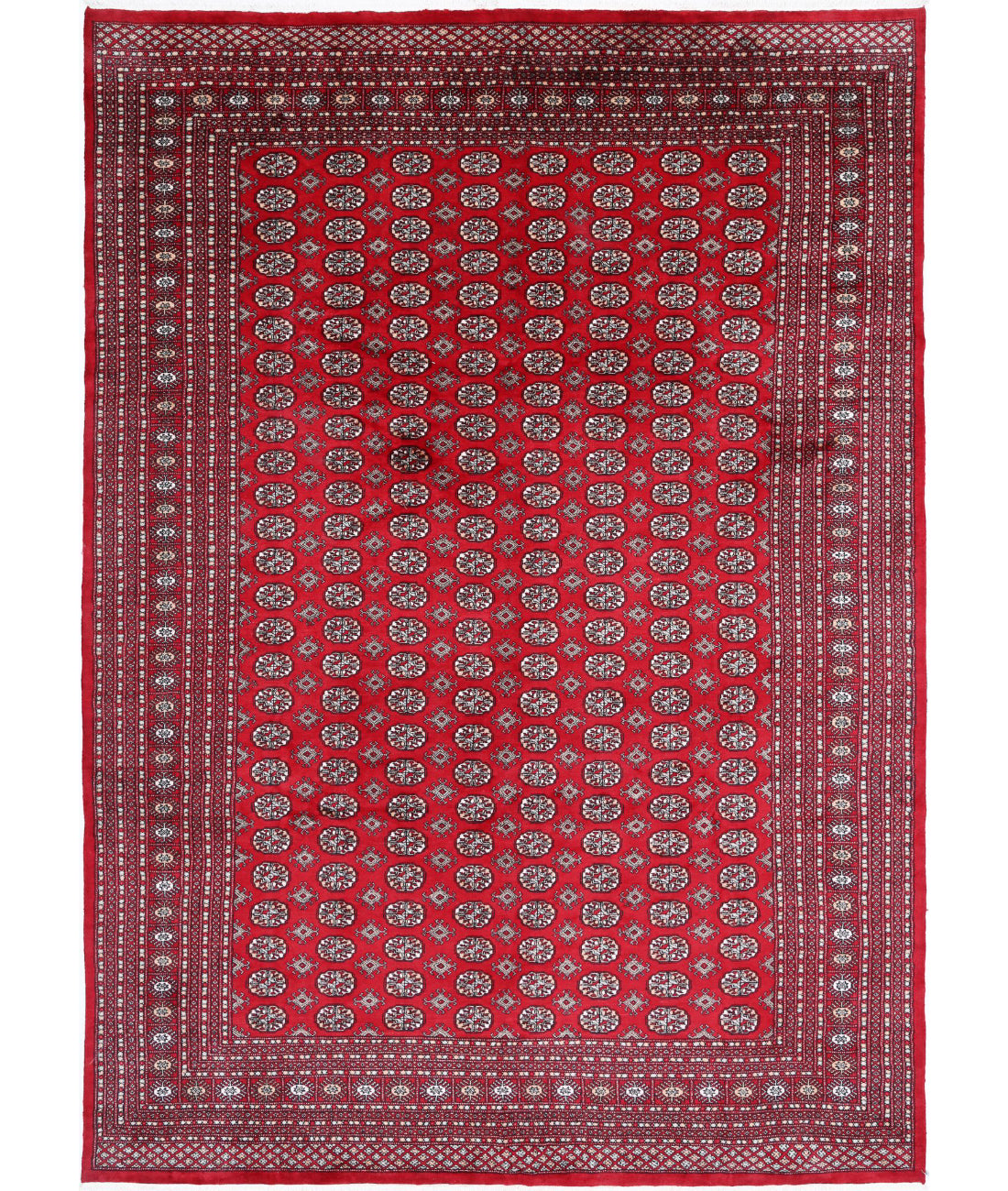 Hand Knotted Tribal Bokhara Wool Rug - 10&#39;1&#39;&#39; x 14&#39;3&#39;&#39; 10&#39;1&#39;&#39; x 14&#39;3&#39;&#39; (303 X 428) / Red / Black