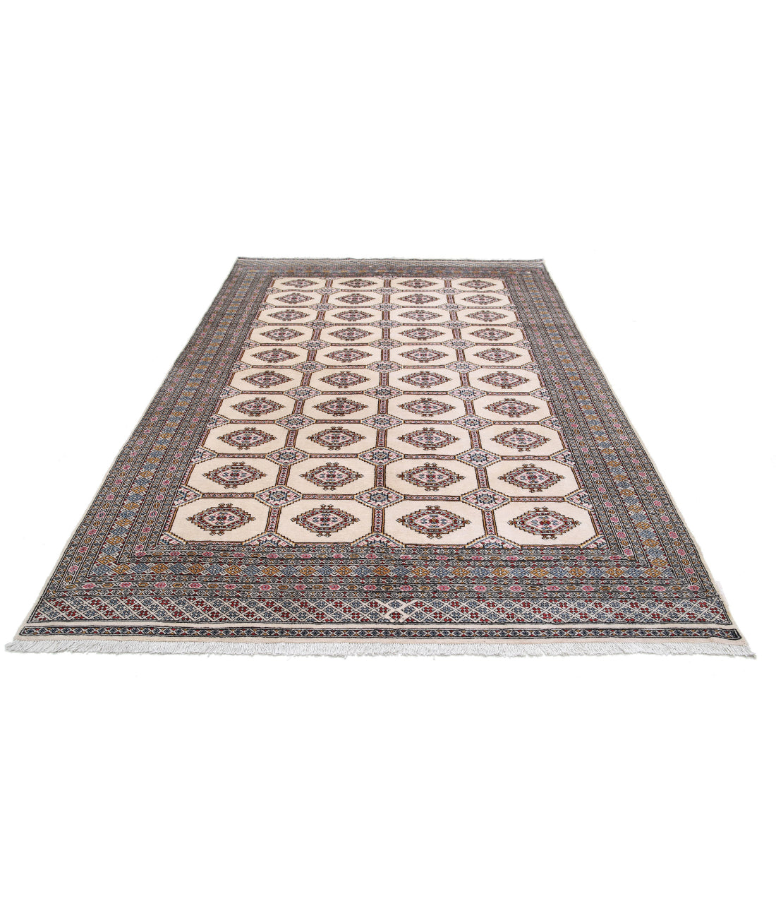 Hand Knotted Tribal Bokhara Wool Rug - 6'6'' x 10'0'' 6'6'' x 10'0'' (195 X 300) / Ivory / Black