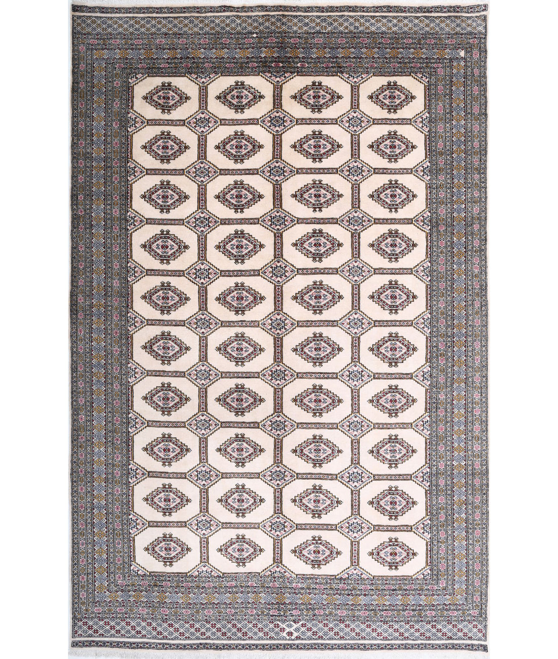 Hand Knotted Tribal Bokhara Wool Rug - 6&#39;6&#39;&#39; x 10&#39;0&#39;&#39; 6&#39;6&#39;&#39; x 10&#39;0&#39;&#39; (195 X 300) / Ivory / Black