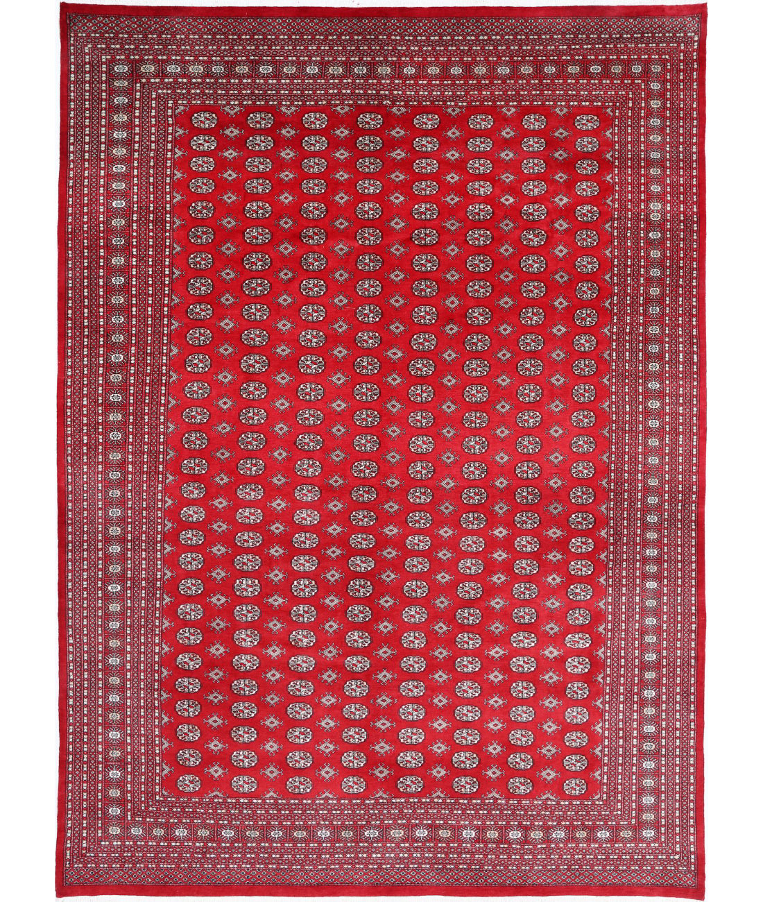 Hand Knotted Tribal Bokhara Wool Rug - 10&#39;1&#39;&#39; x 14&#39;0&#39;&#39; 10&#39;1&#39;&#39; x 14&#39;0&#39;&#39; (303 X 420) / Red / Ivory